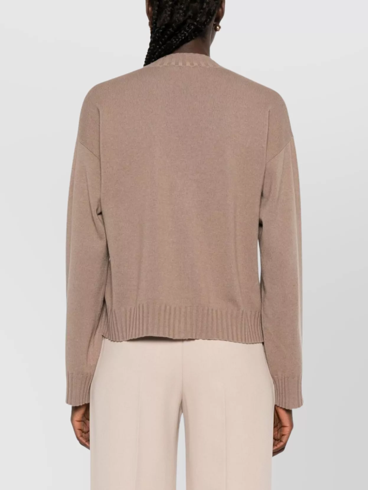 Fabiana Filippi Long Sleeve V Neck Top With Ribbed Cuffs And Hem