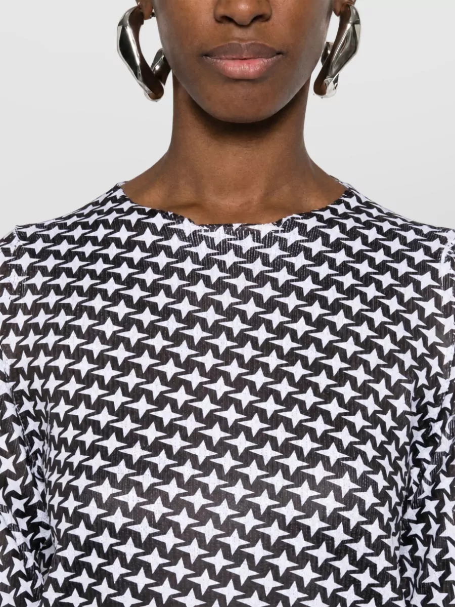 Comme Des Garçons Fine Ribbed Star Print Round Neck Top