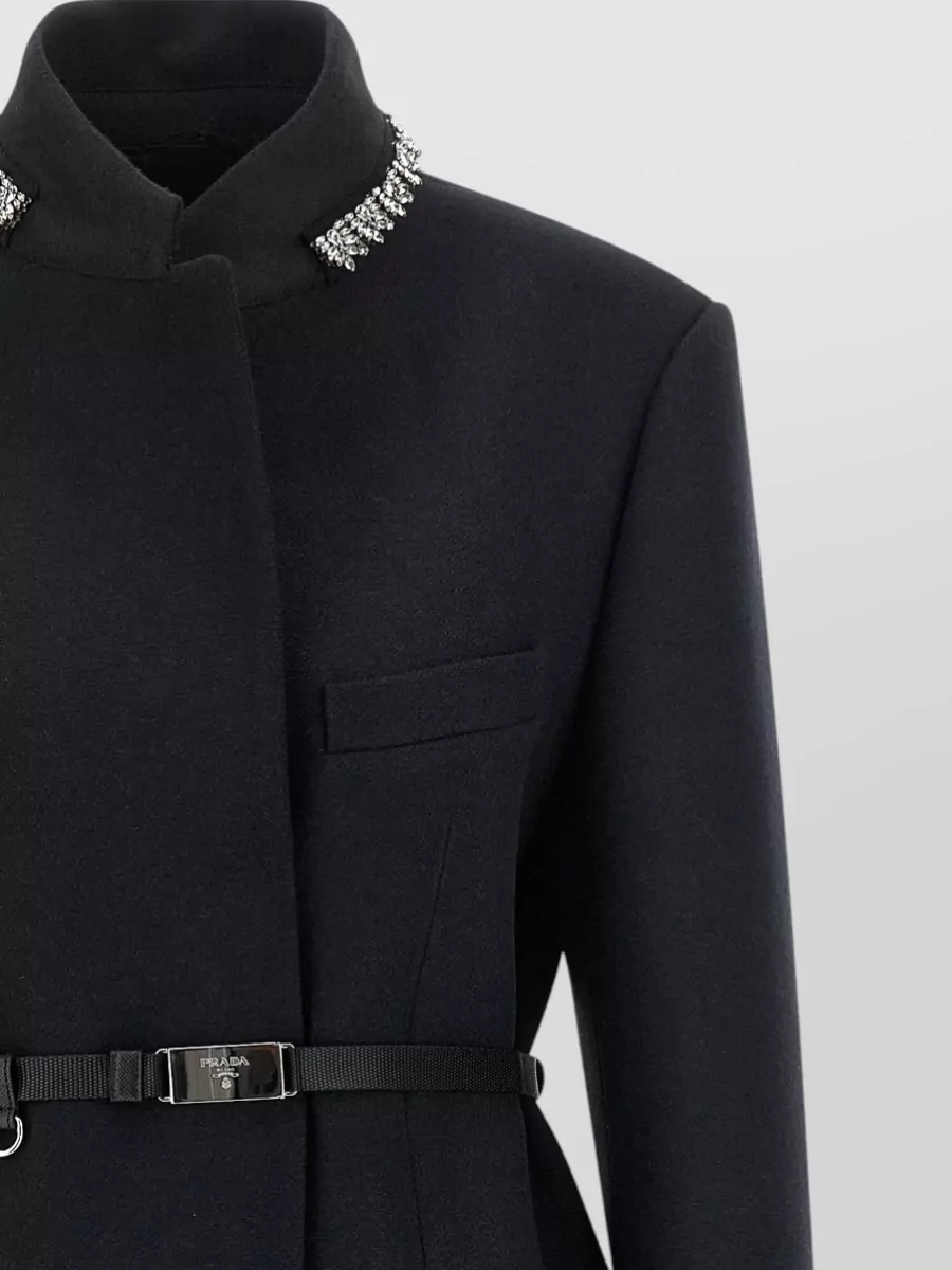 Prada Wool Crystal Embellished Collar Coat