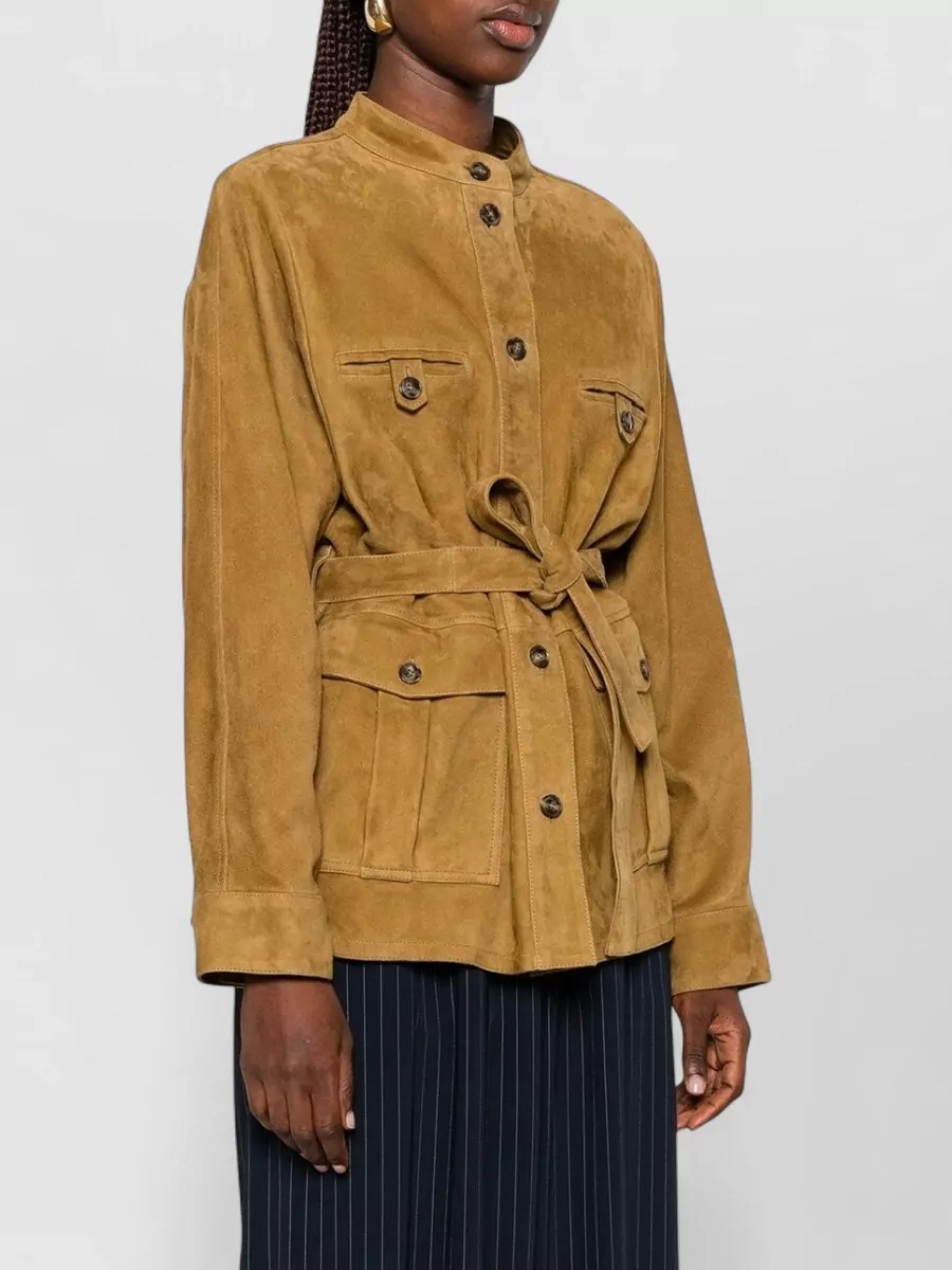 Yves Salomon Leather Single Breasted Coat
