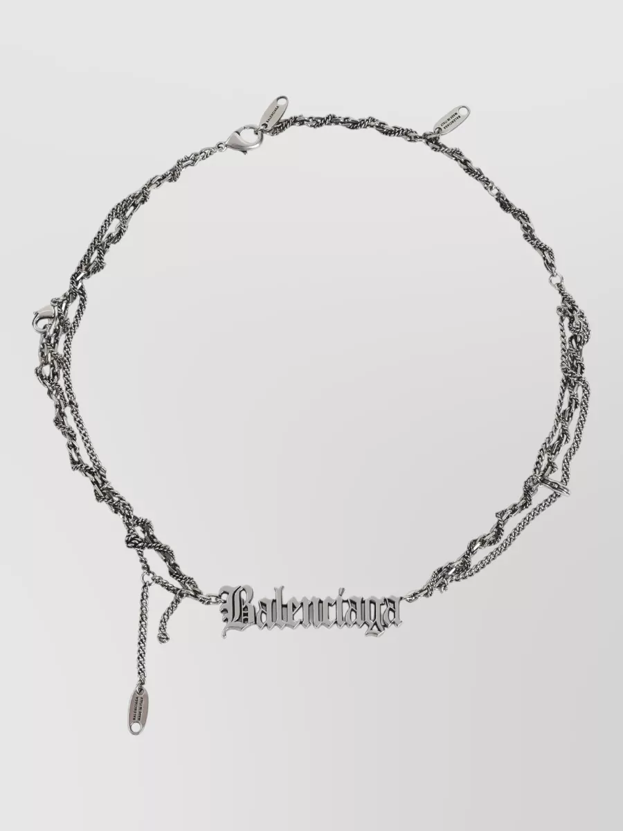 Balenciaga Layered Text Charm Necklace Adjustable Length