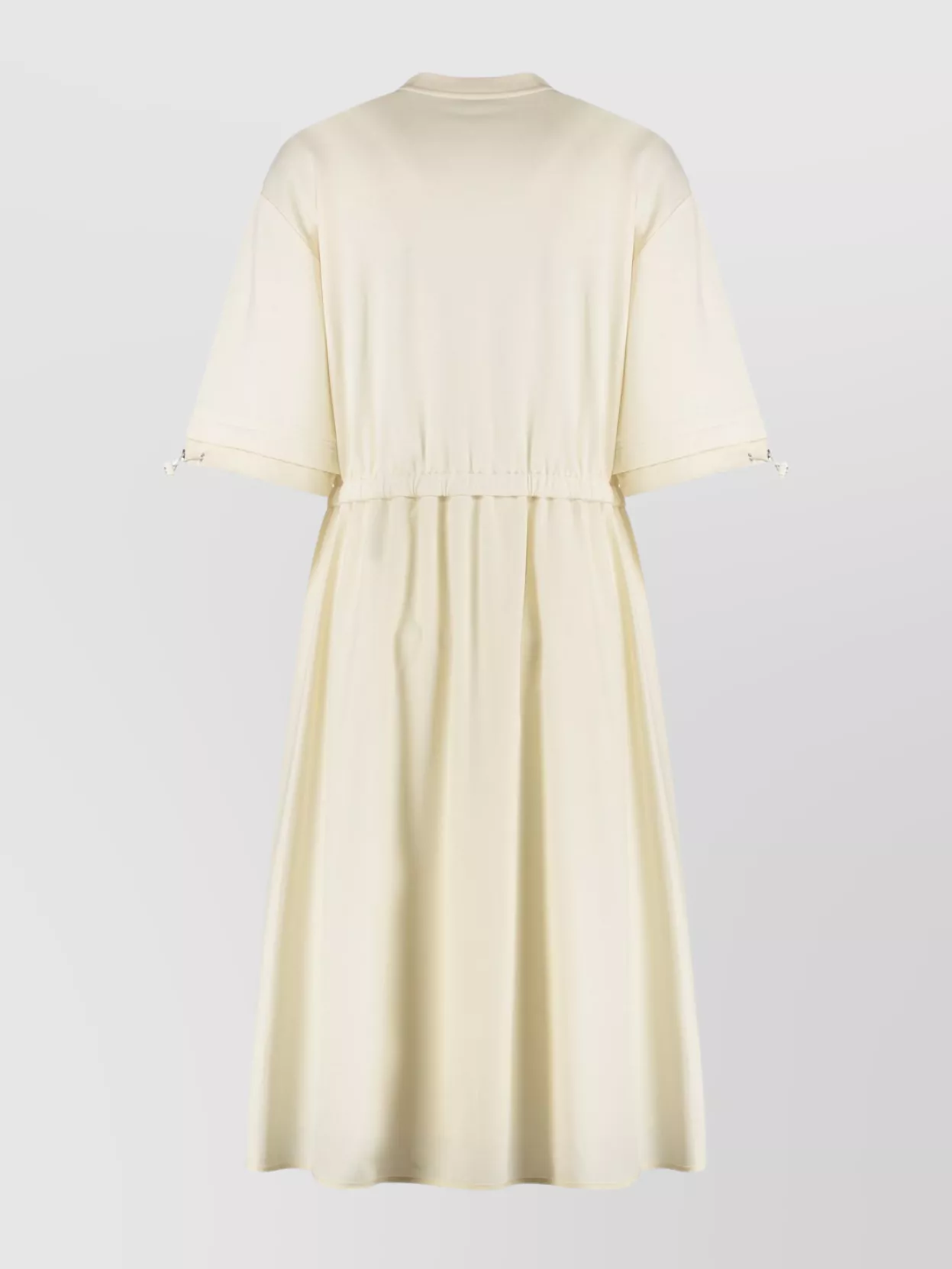 Moncler Midi Cotton Dress Featuring Drawstring Waist In Neutral