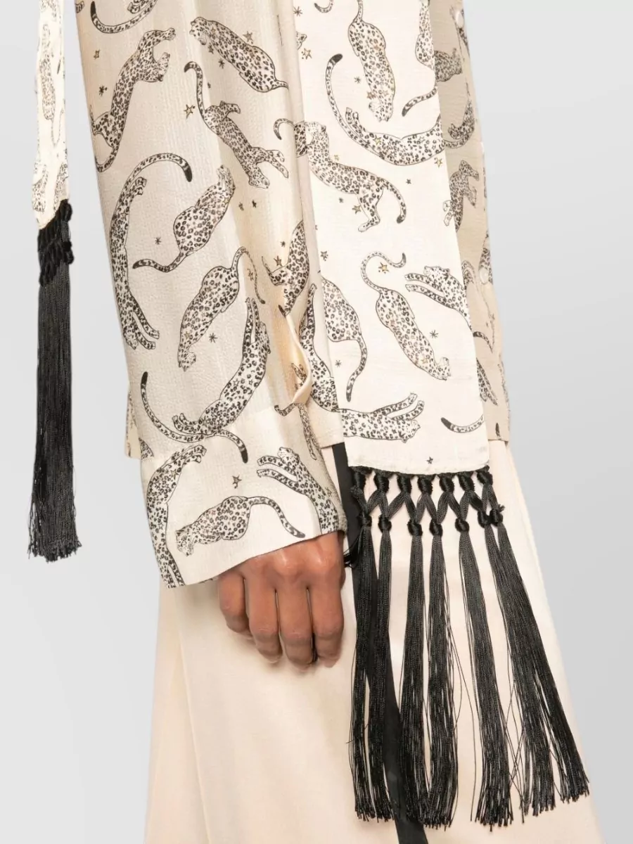 Forte Forte Leopard-Print Fringed V-Neck Long-Sleeve Shirt