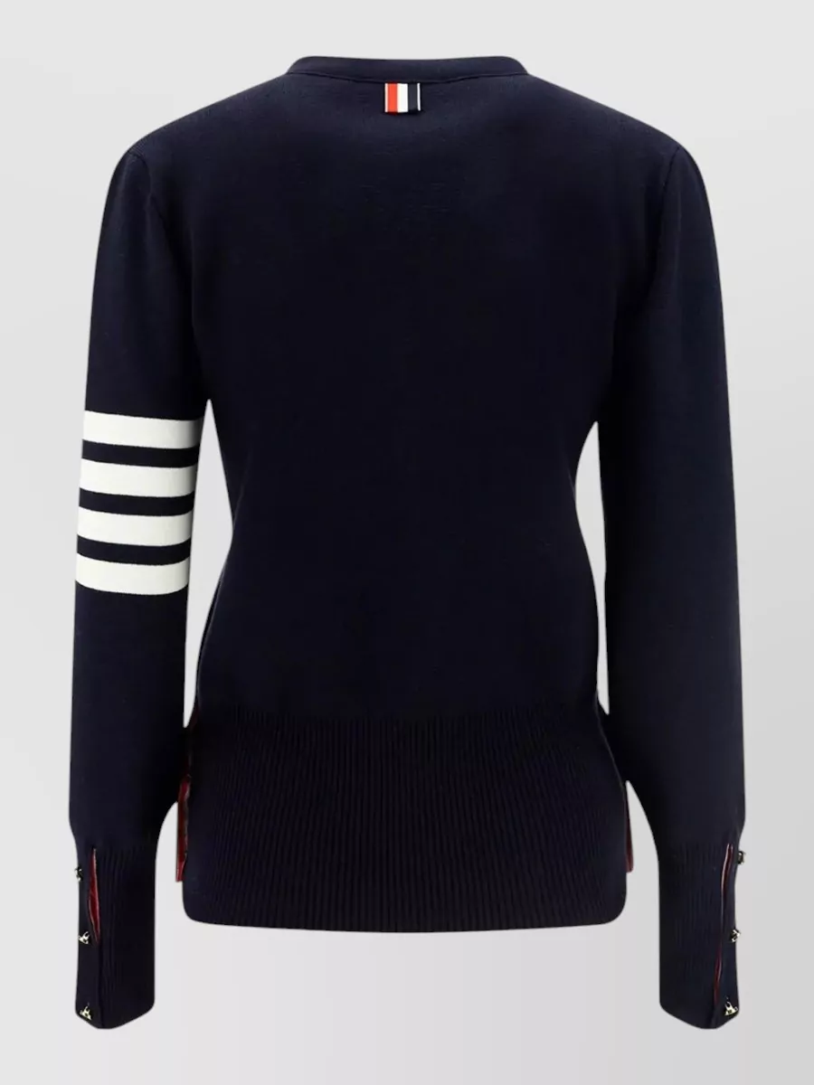 Thom Browne V Neck Striped Sleeve Cardigan With Pockets