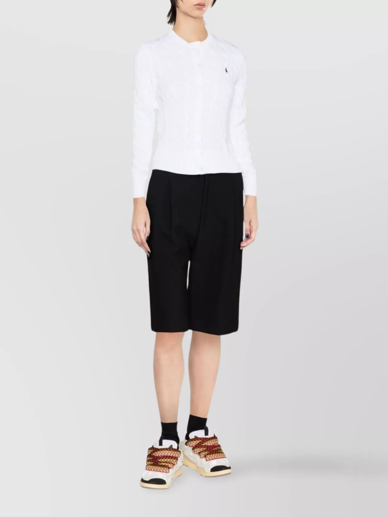 Ralph Lauren Logo Cable Knit Cardigan In White