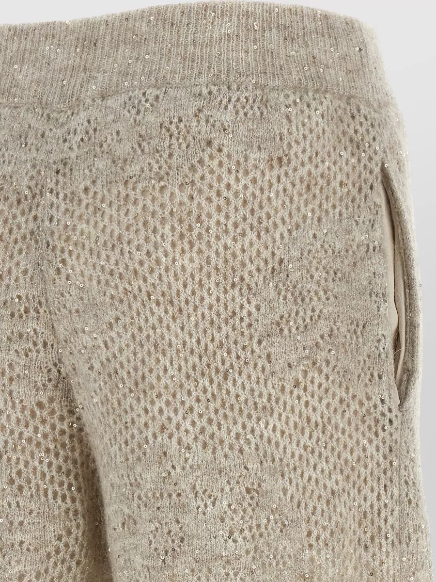 Brunello Cucinelli Wool Mohair Sequin Openwork Wide-Leg Lounge Trousers