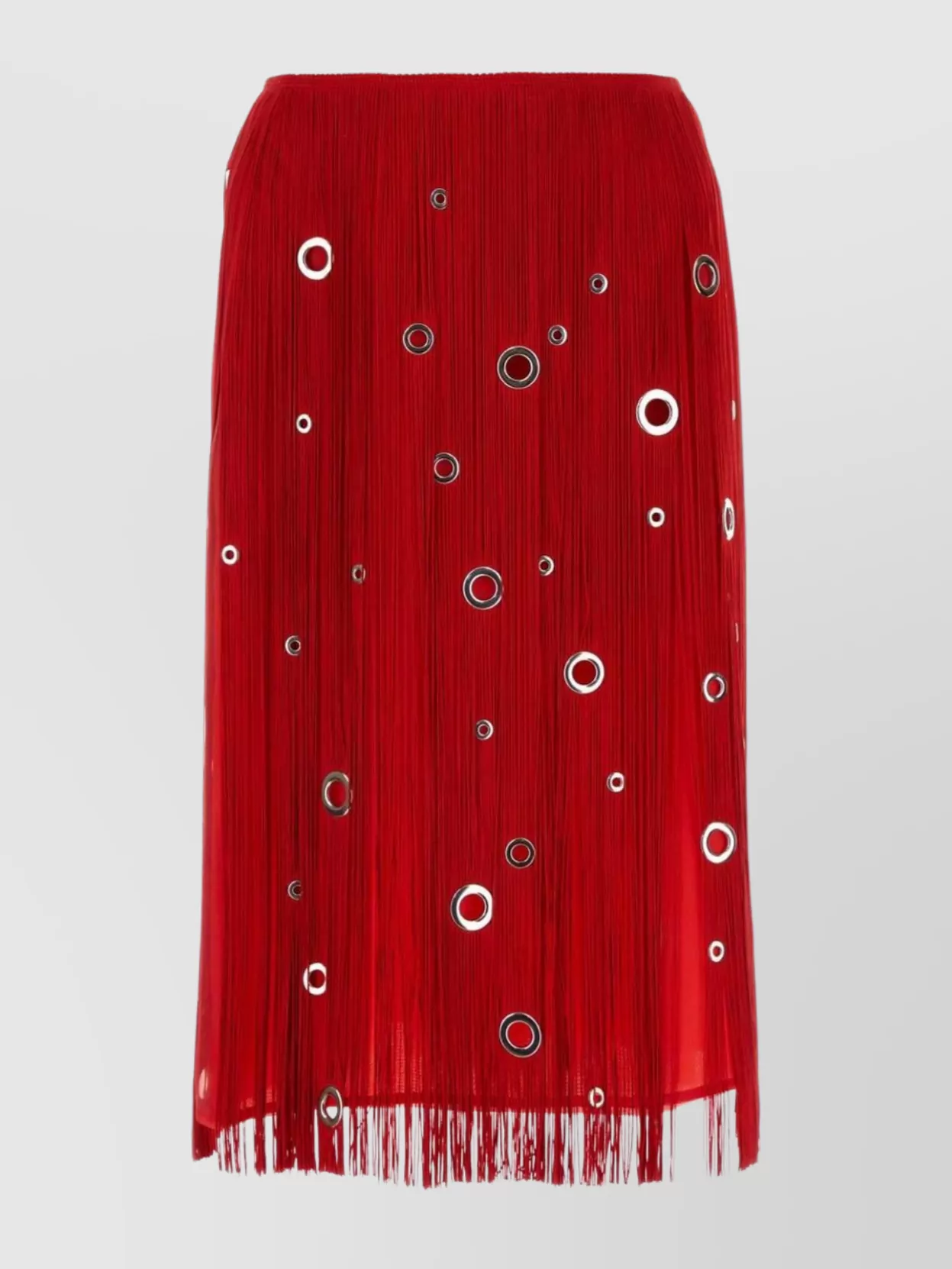 Shop Prada Organza Skirt With Fringe And Grommet