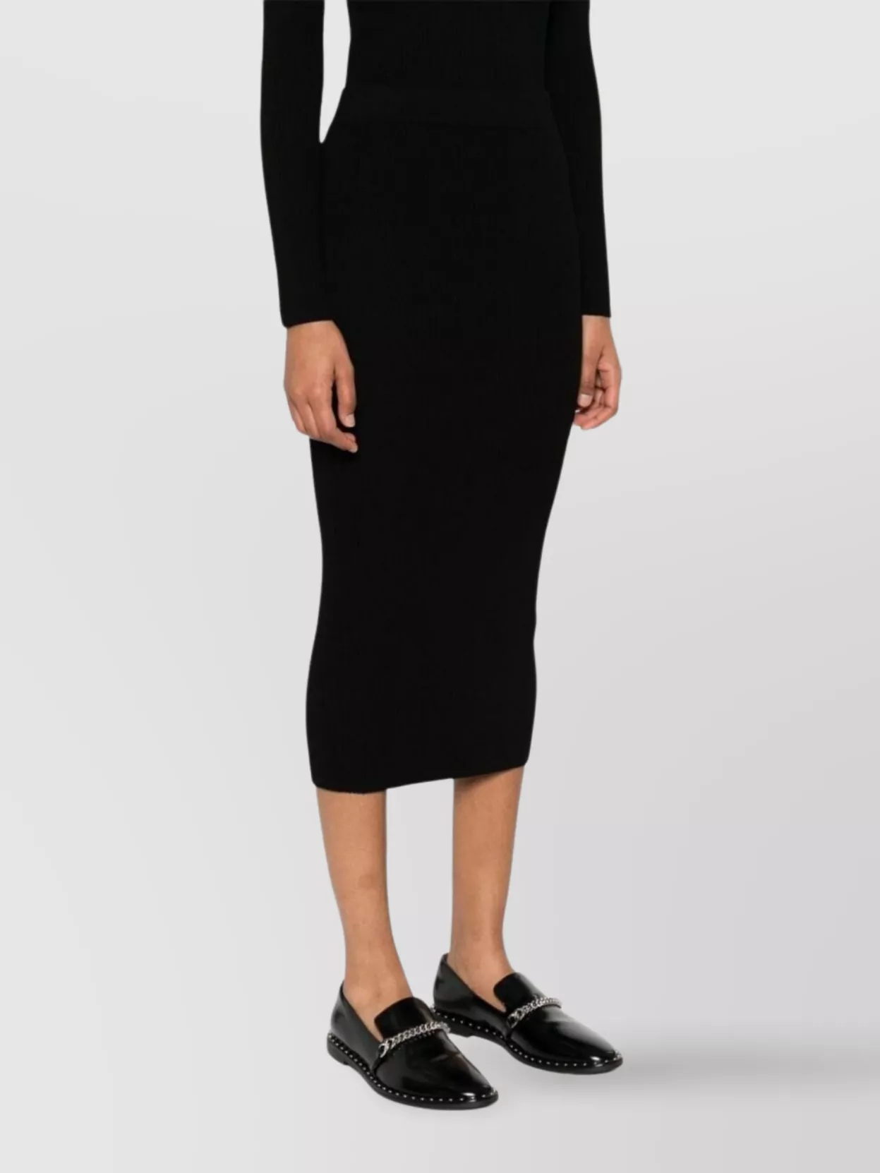 Parosh High-Waisted Midi Skirt Ribbed Texture