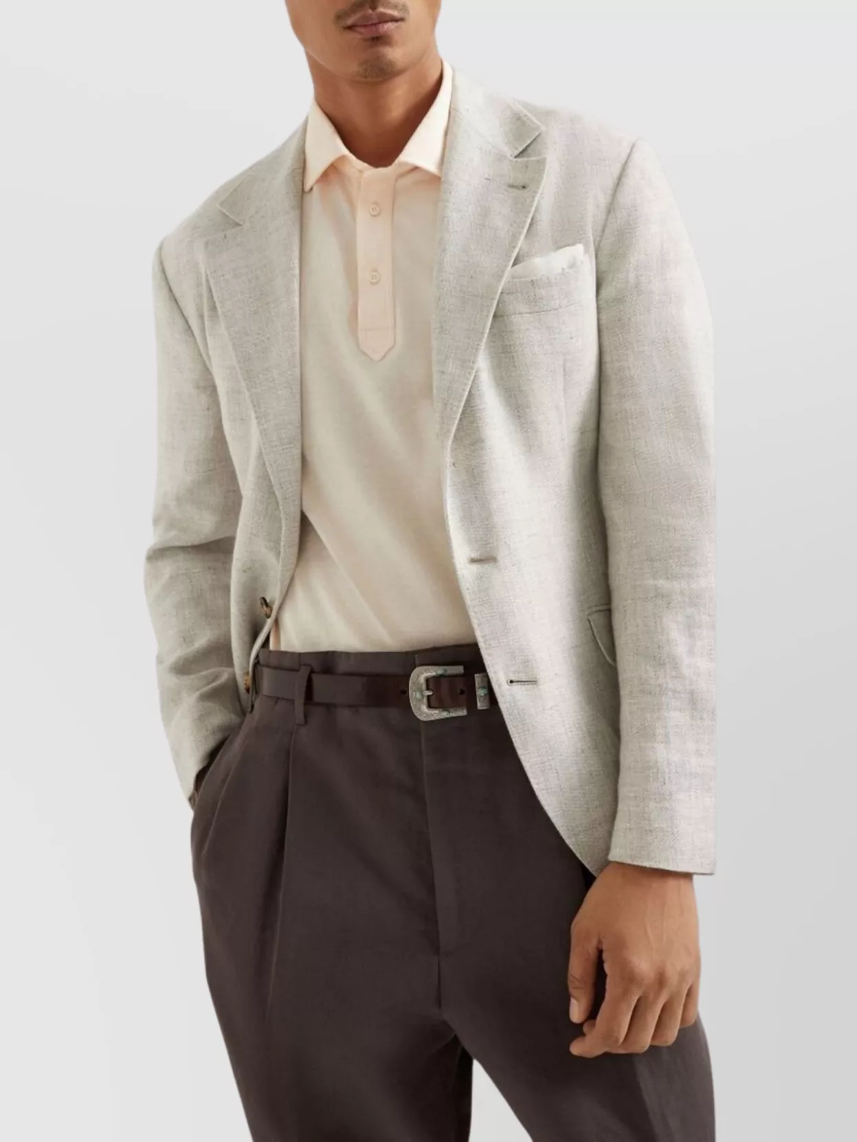 Brunello Cucinelli Ribbed Collar Cotton Polo Shirt With Side Slits
