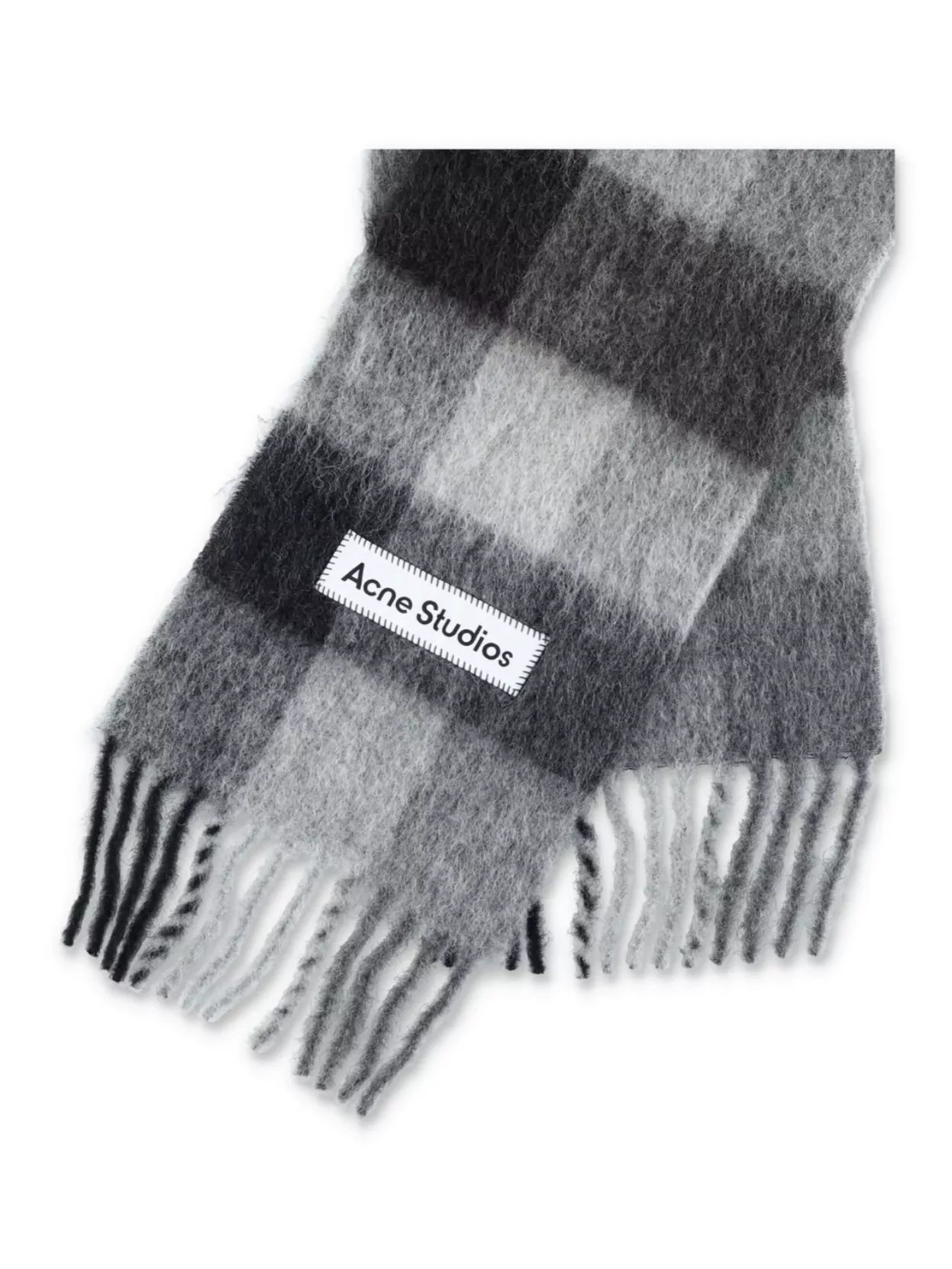 Acne Studios Checked Mohair Blend Scarf With Fringed Edges