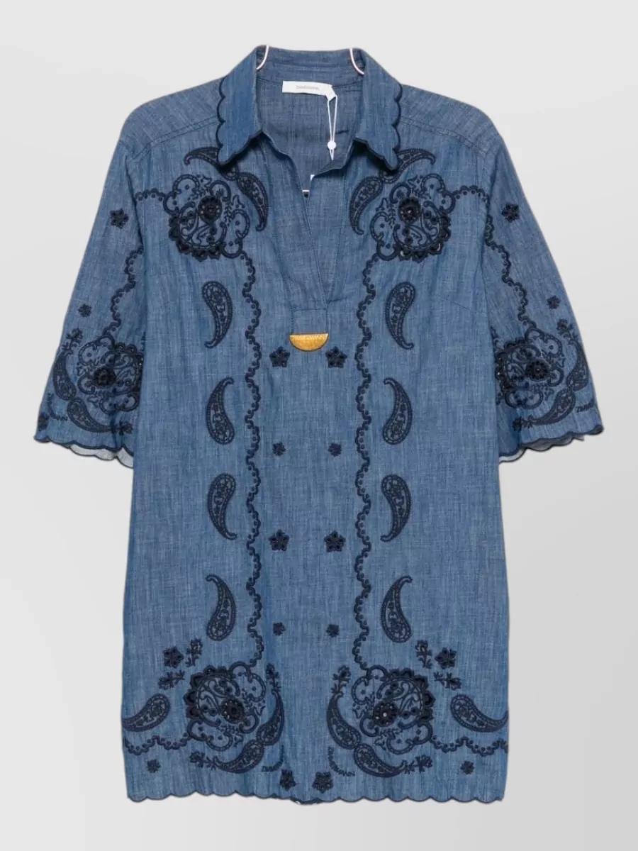 Zimmermann denim v-neck short-sleeve mini dress