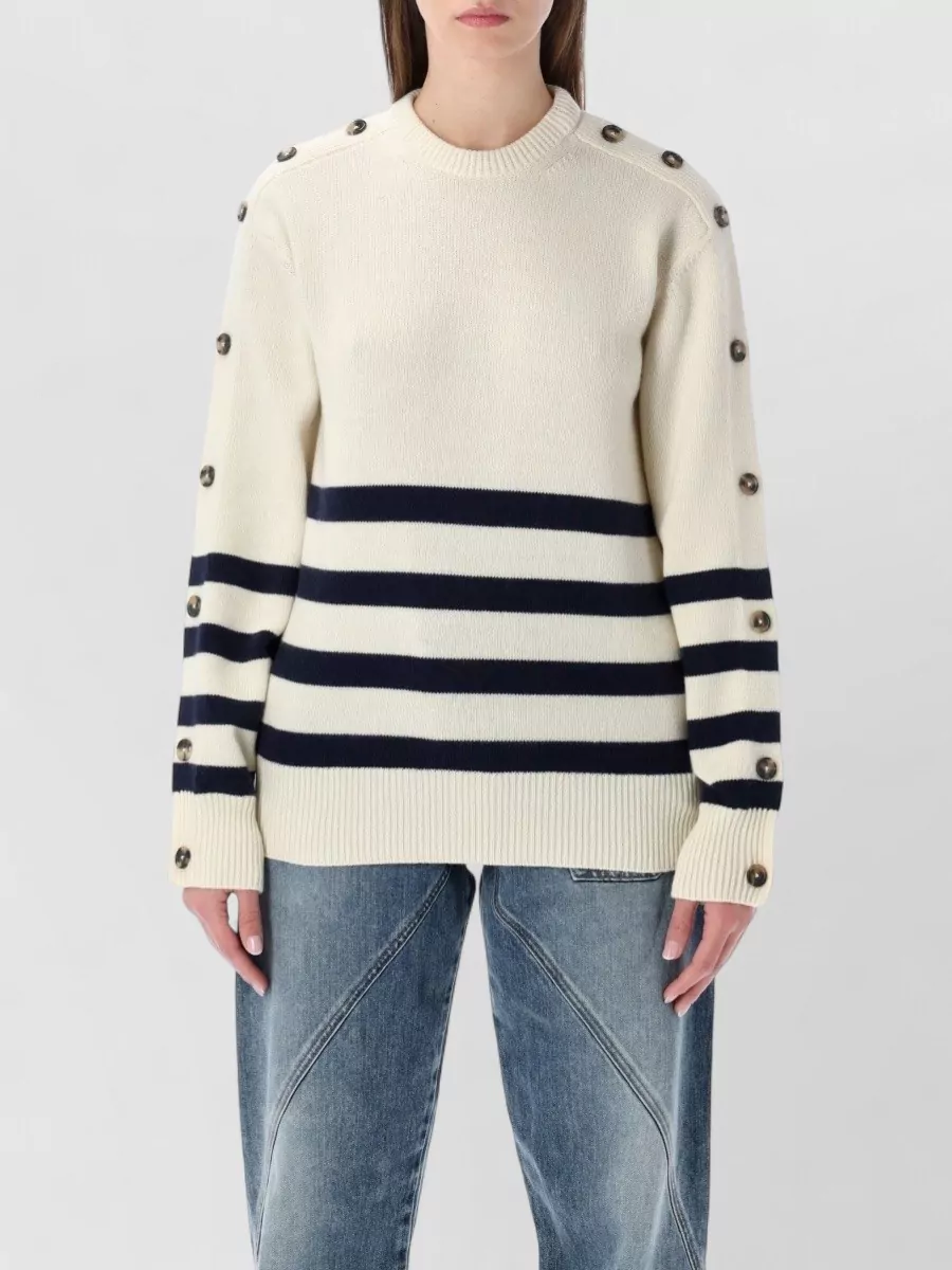 Jw Anderson Womens Buttoned Sleeve Breton Jumper In Ivory In Neutral