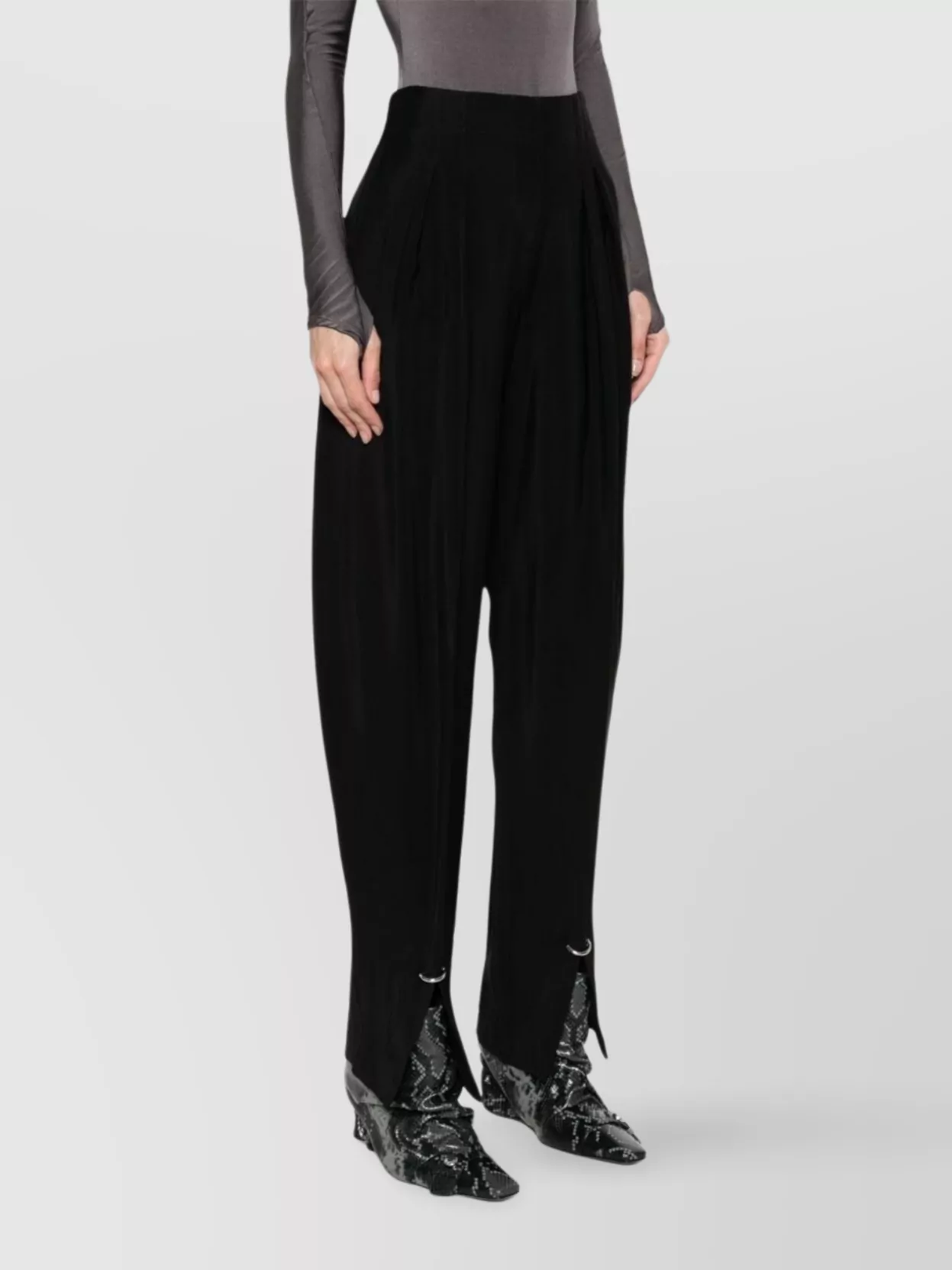 Mugler Straight Pleated High Waist Trousers With Ankle Zips