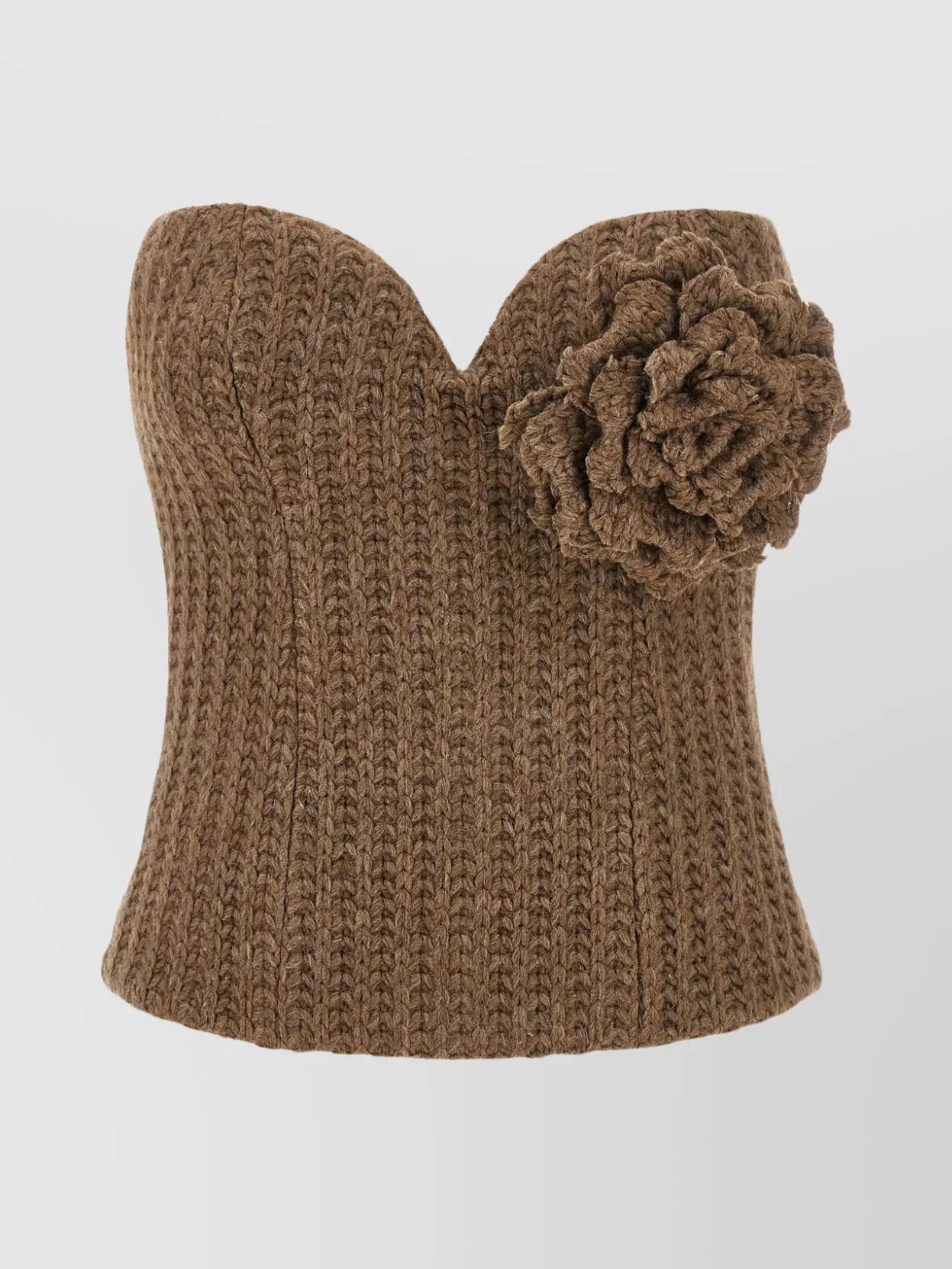 Giuseppe Di Morabito Off-the-shoulder Bustier Top With Sweetheart Neckline And Floral Brooch In Brown