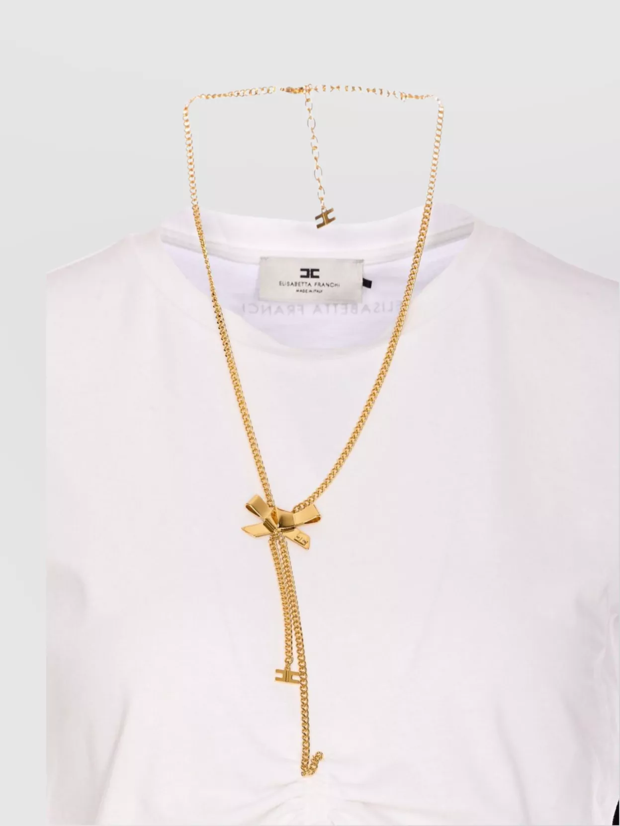 Elisabetta Franchi Crewneck T-Shirt With Gold Chain Detail