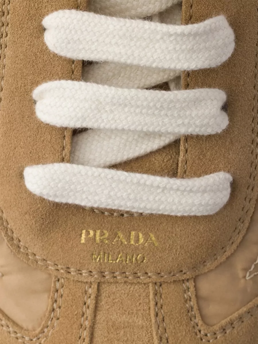 Prada Montecarlo Sneakers Round Toe Suede Panels