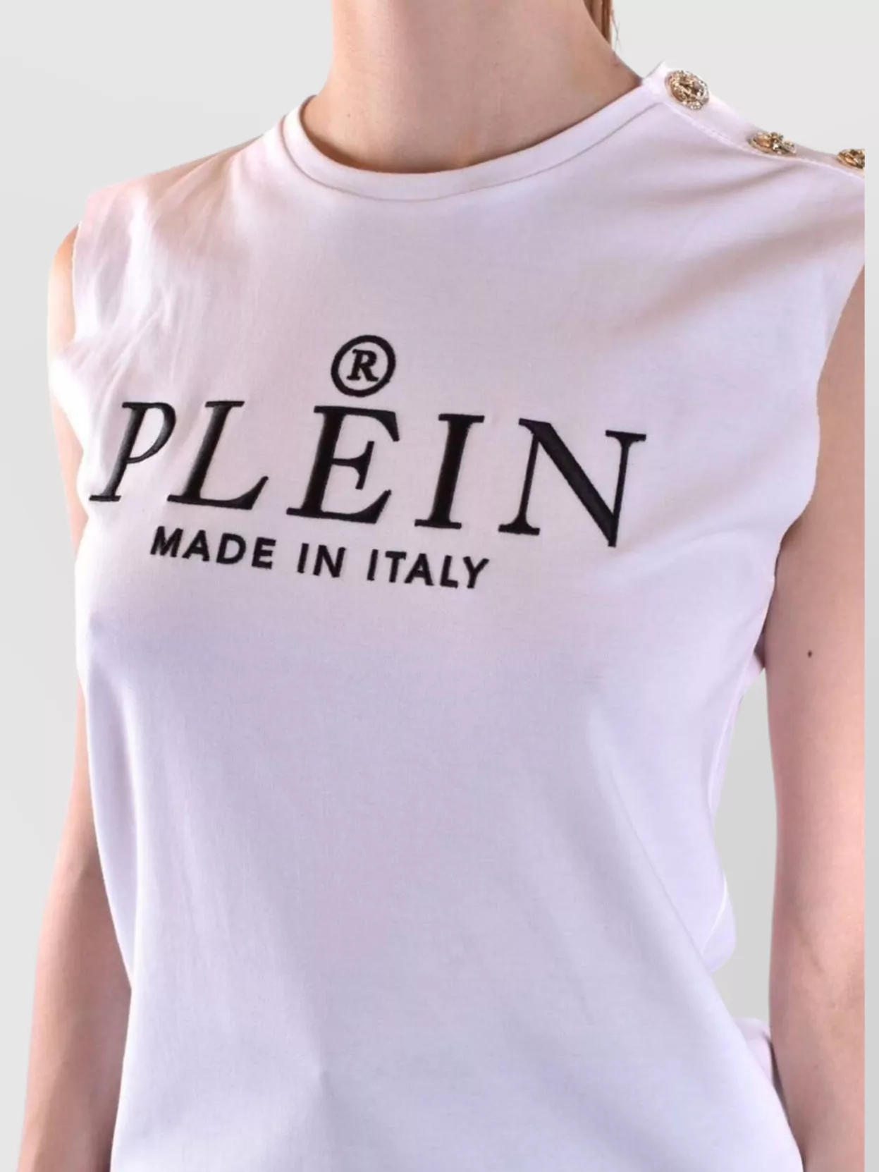 Philipp Plein Shoulder Button Crew Neck Sleeveless Top