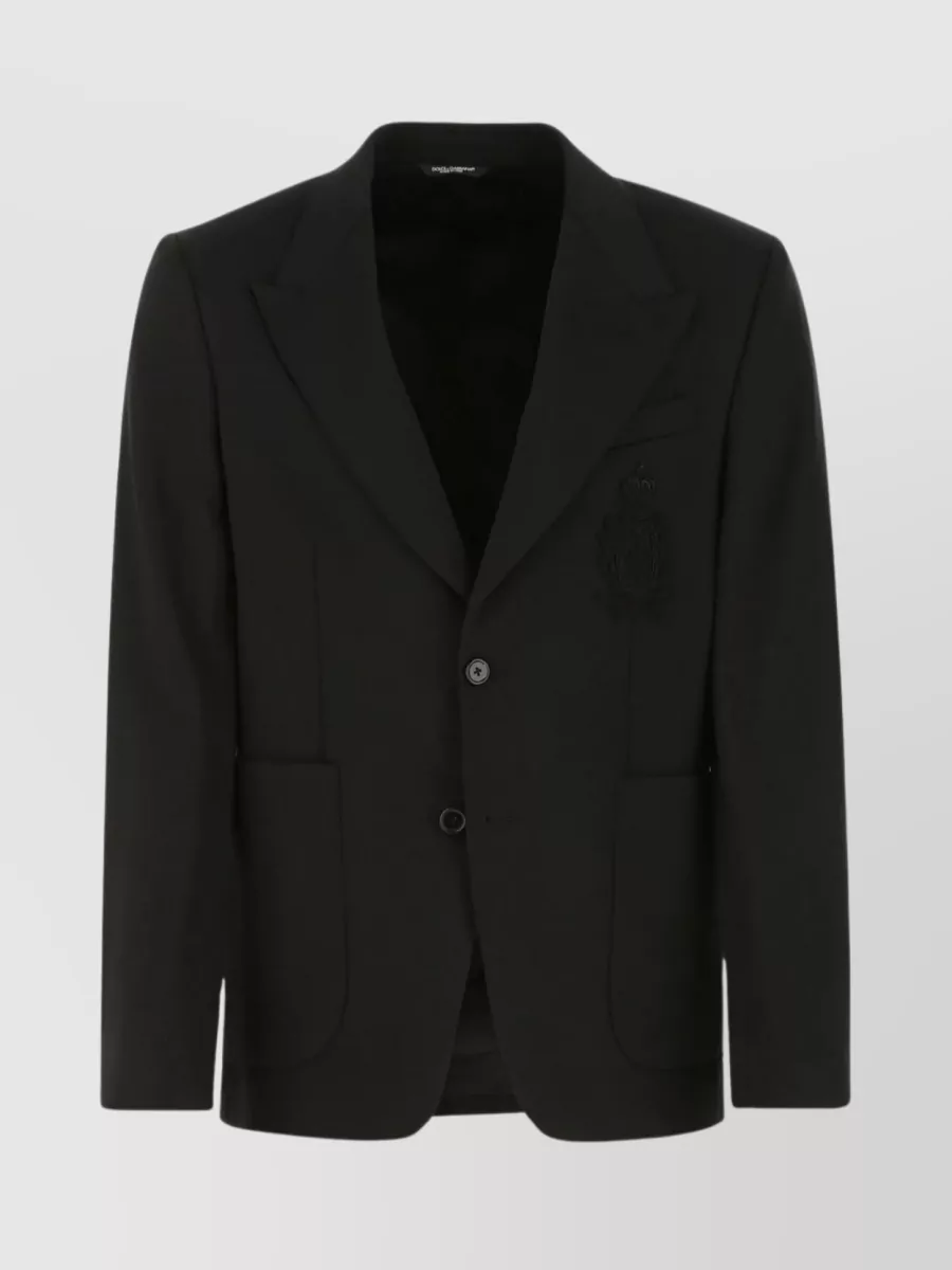 Shop Dolce & Gabbana Tailored Jacket Featuring Embroidered Crest In Black