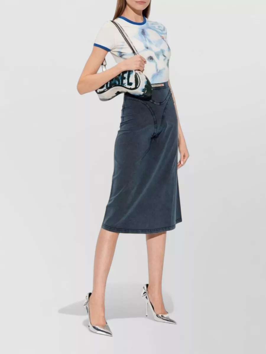 Diesel High Waist Denim Look Midi Skirt