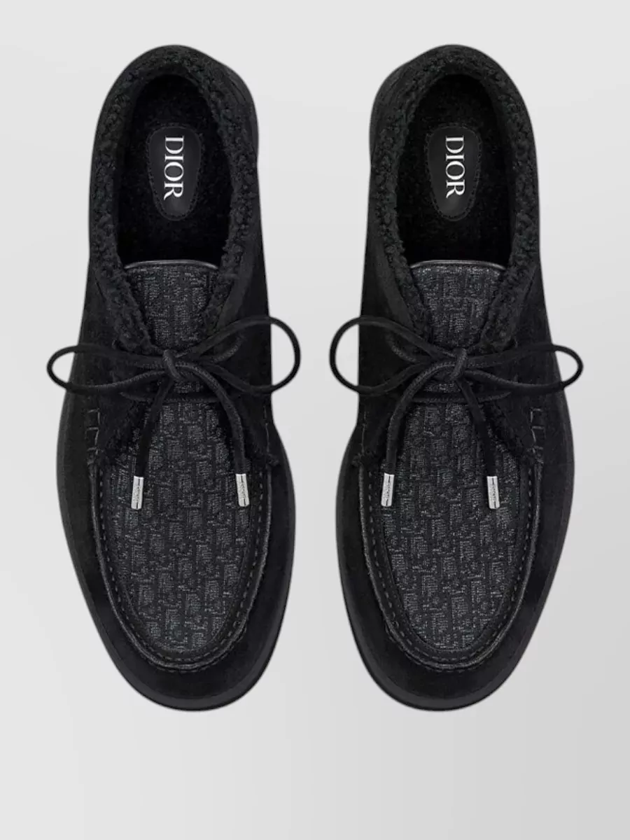 Christian Dior Round Toe Boots Rubber Sole Suede Texture