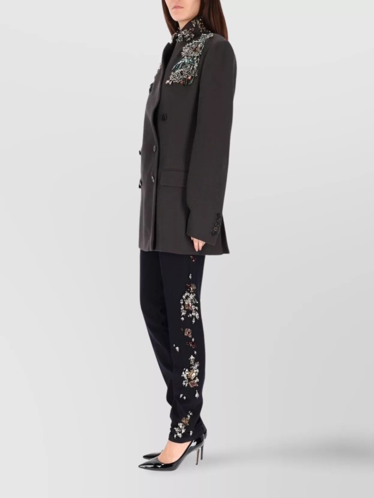 Dries Van Noten Tailored Jacket With Structured Silhouette And Embellished Shoulders In Brown
