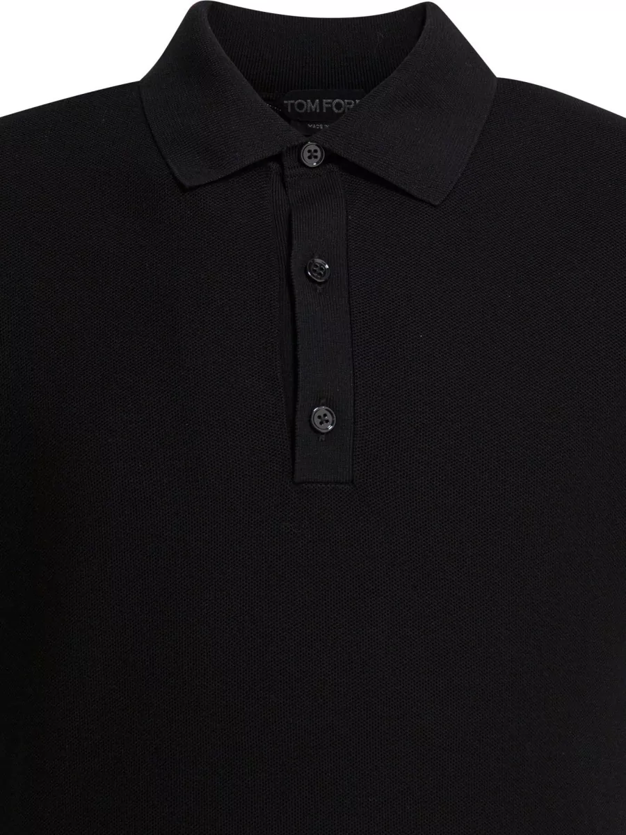 Tom Ford Silk Cotton Pique Polo Shirt Ribbed Collar Hem