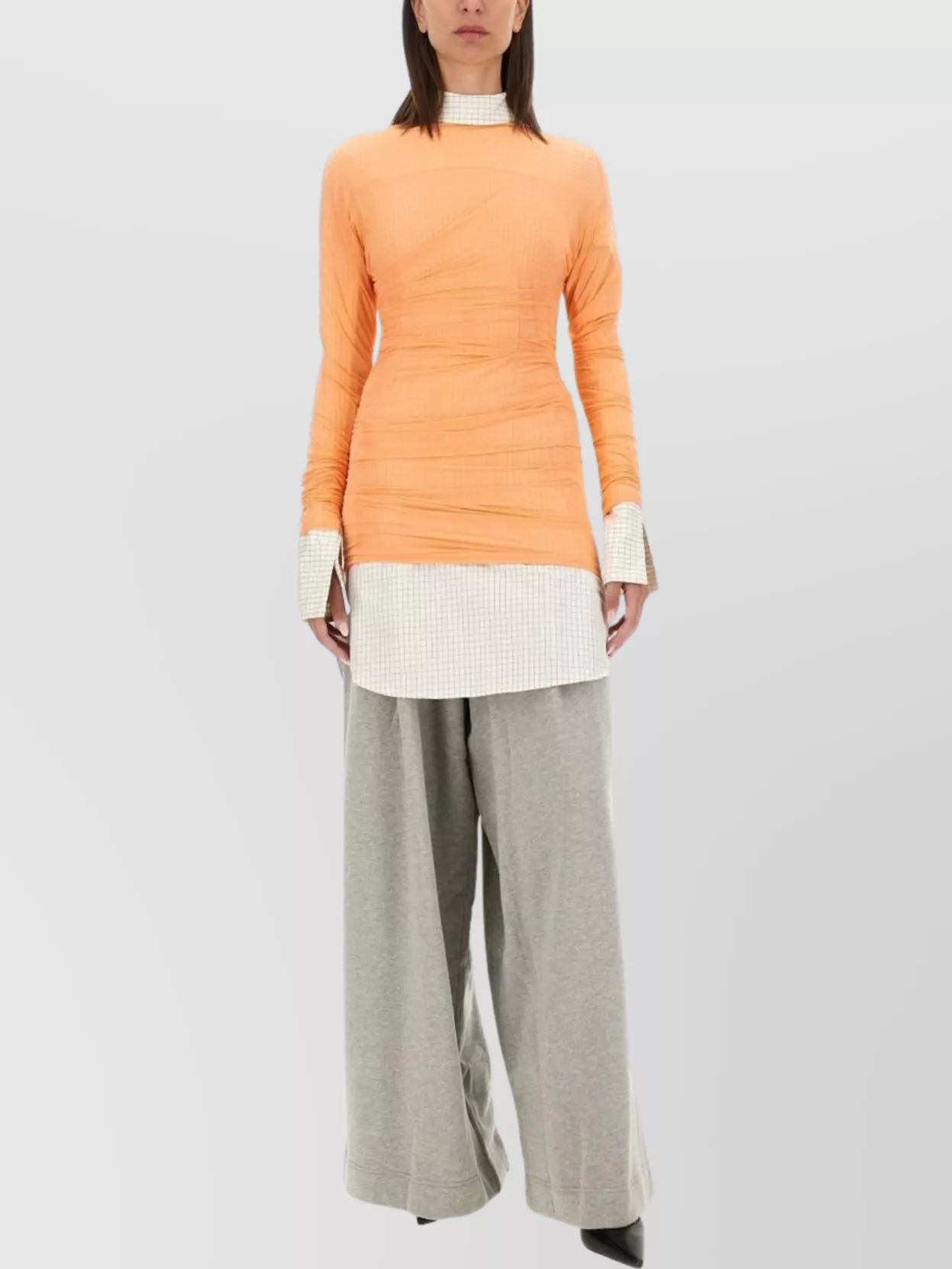 Dries Van Noten Checkered High Neck Long Sleeve Top