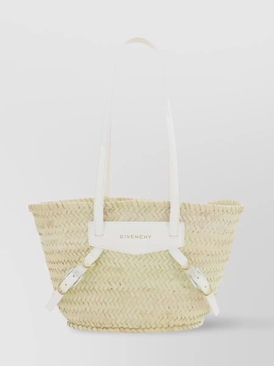 Shop Givenchy Voyou Straw And Leather Basket Bag In Cream