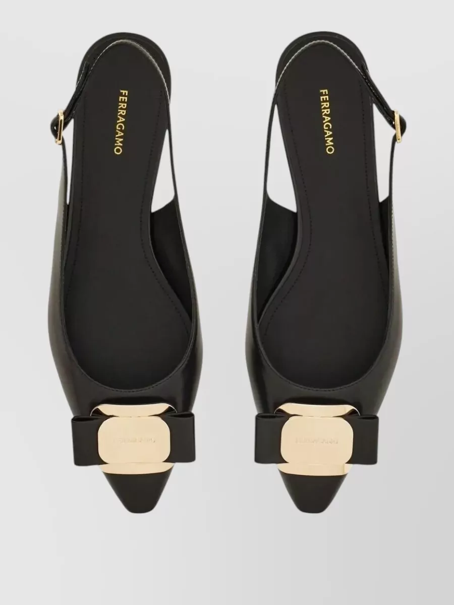 Ferragamo Leather Flat Slingback Ballerina Shoes
