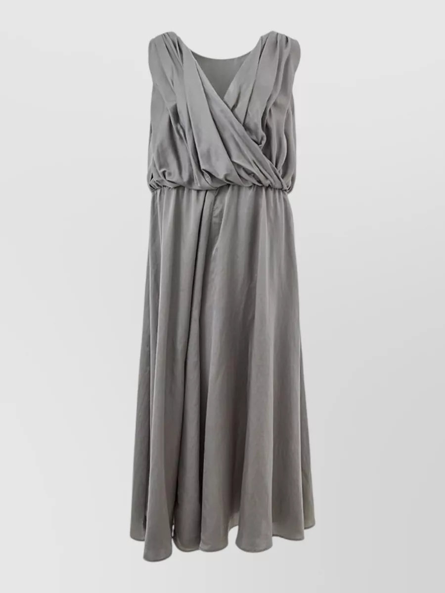 Lardini silk draped v-neck sleeveless midi dress
