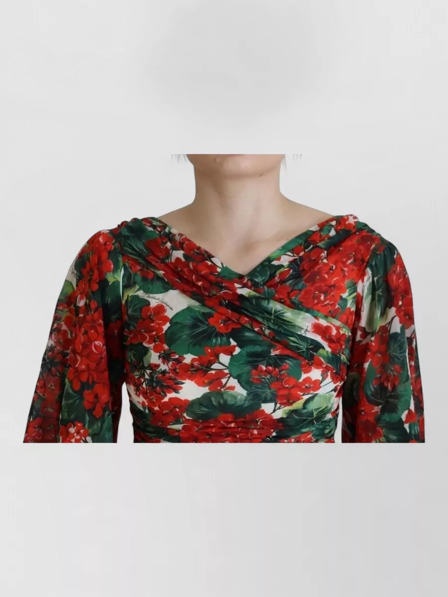 Dolce&Gabbana silk floral-print ruched v-neck midi dress