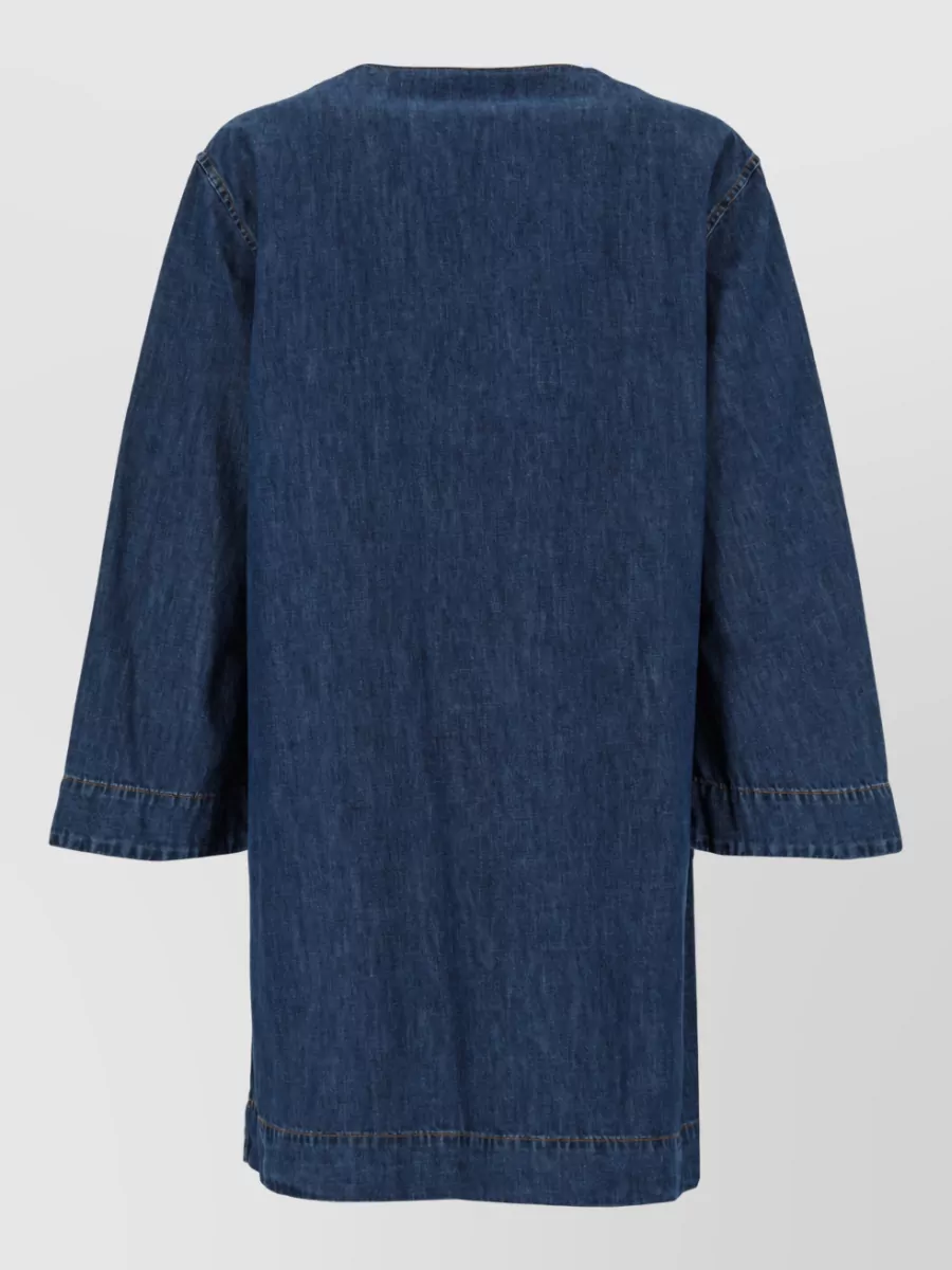 Valentino Denim Chambray Dress V Neckline Pockets