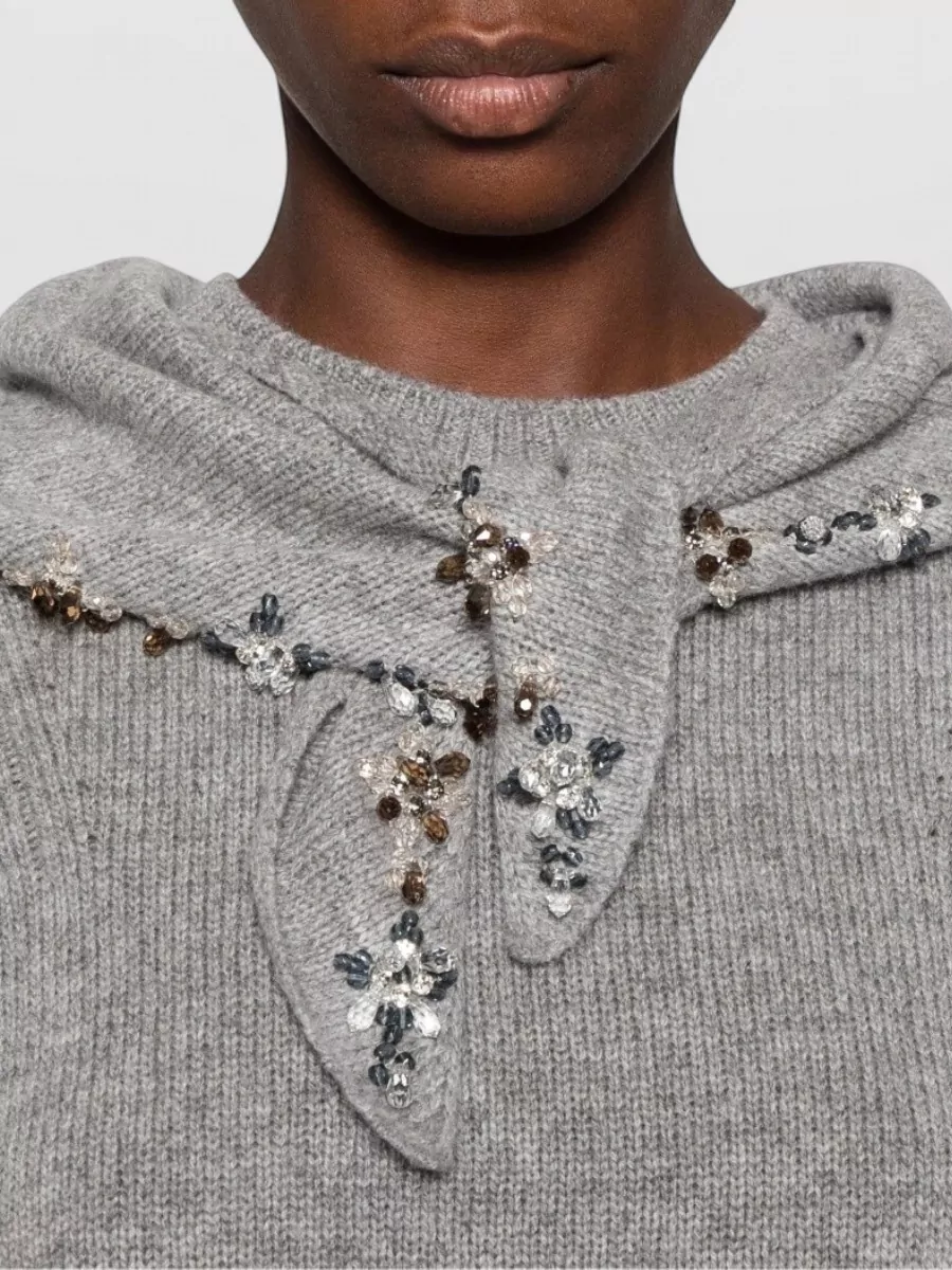 Prada Cashmere Crystal-Embellished Ribbed Crew-Neck Sweater