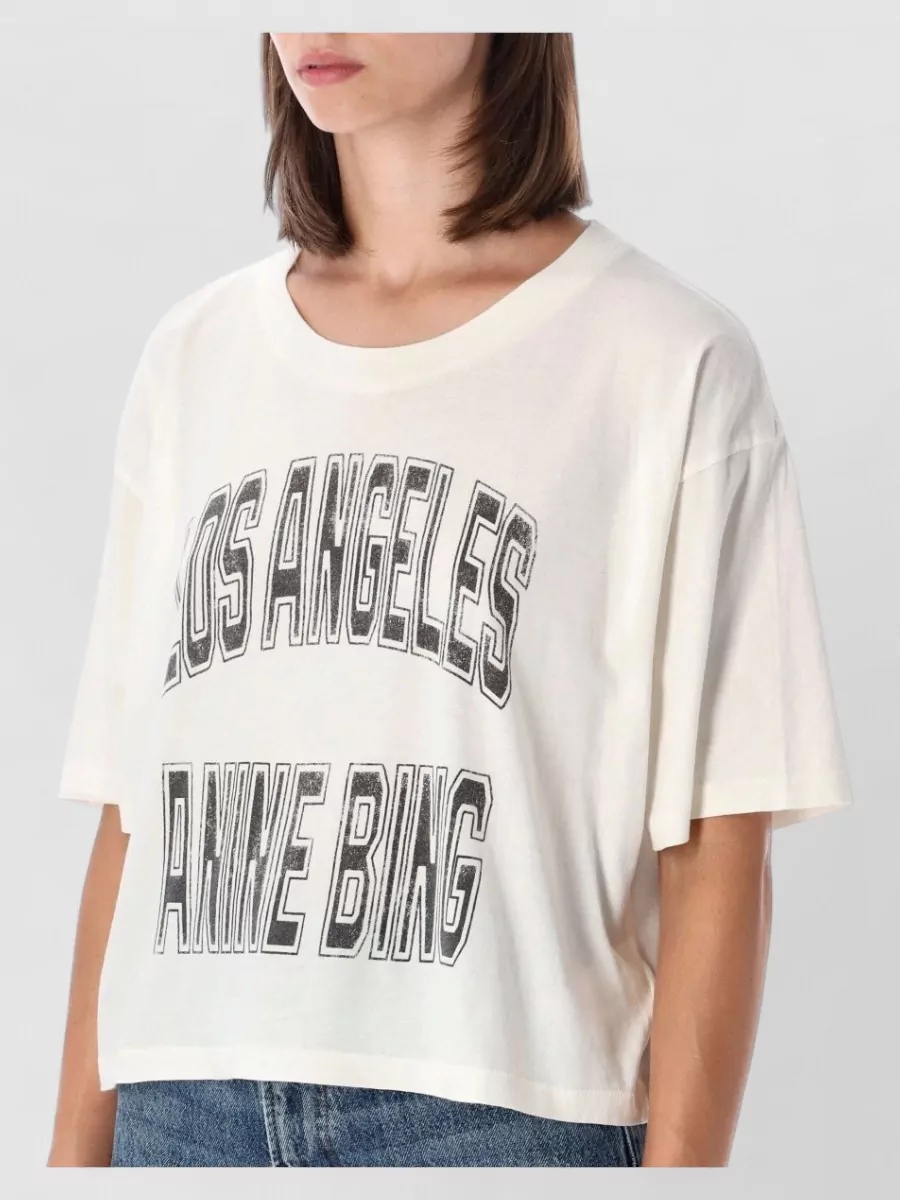 Anine Bing Cropped Graphic Cotton T-Shirt