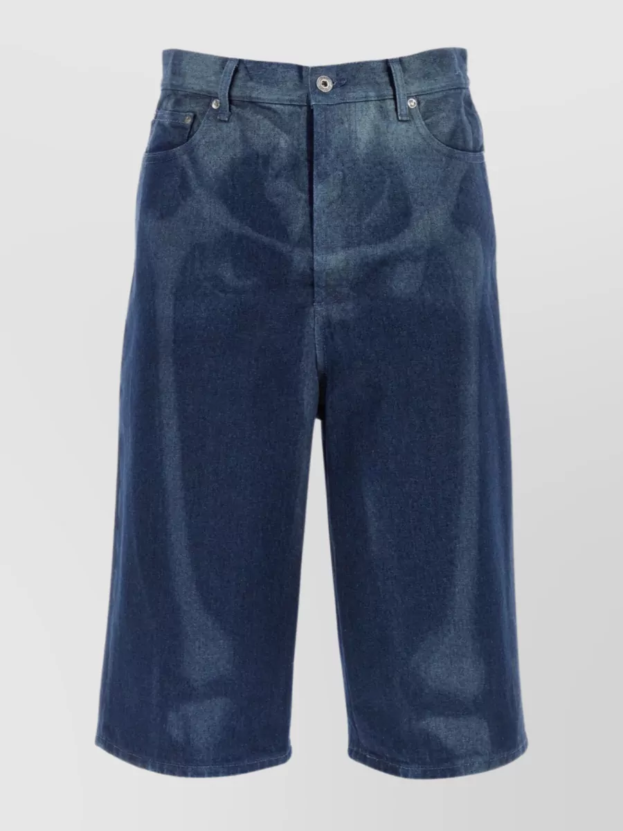 Shop Off-white Body Scan Cotton Denim Bermuda Shorts In Blue