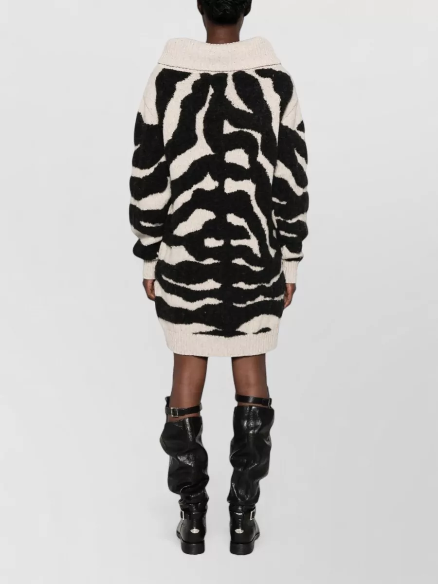 Moschino Wool Silk Funnel Neck Ribbed Knitted Dress