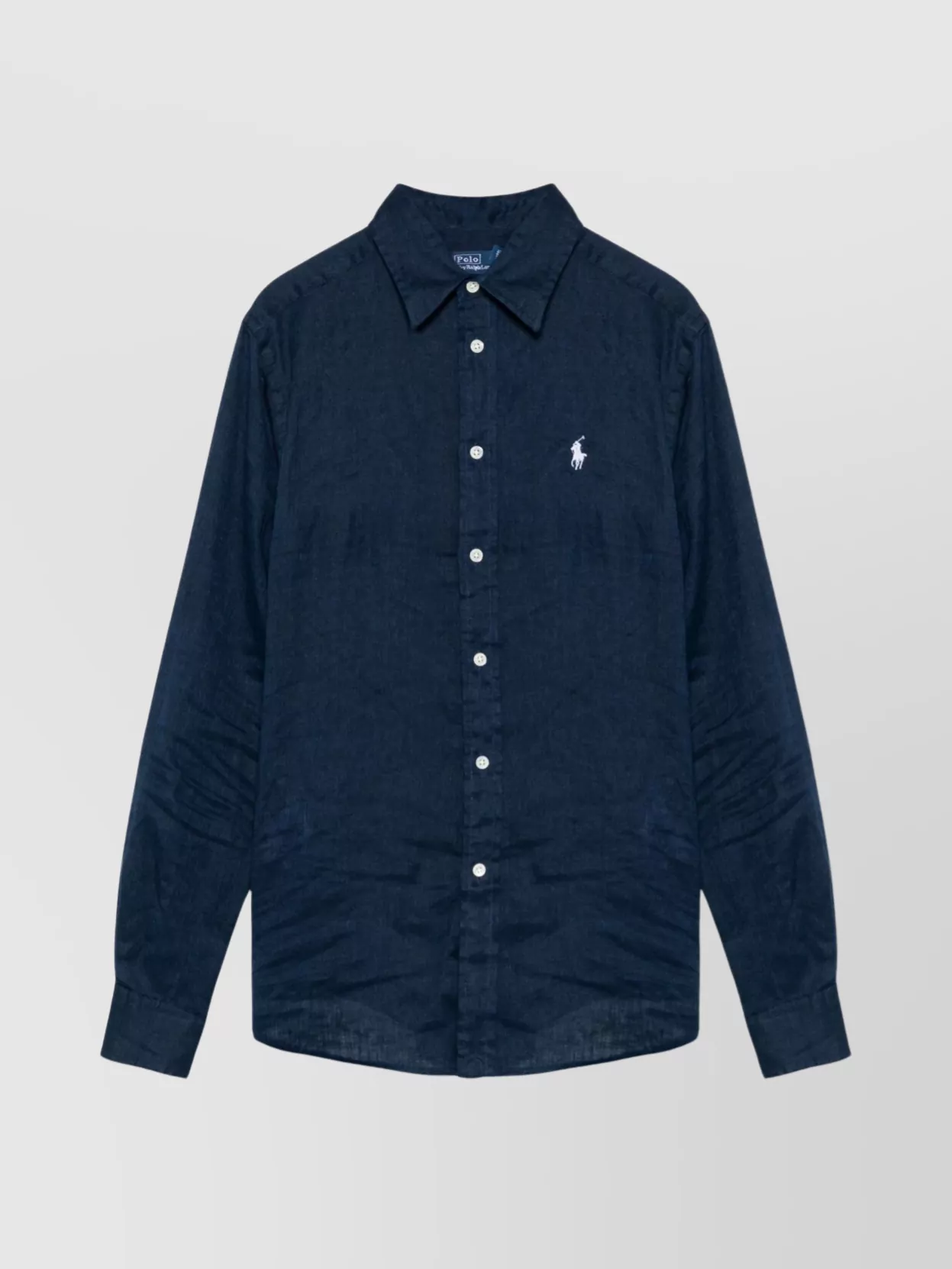 Ralph Lauren Long Sleeve Linen Shirt With Structured Collar In Blue