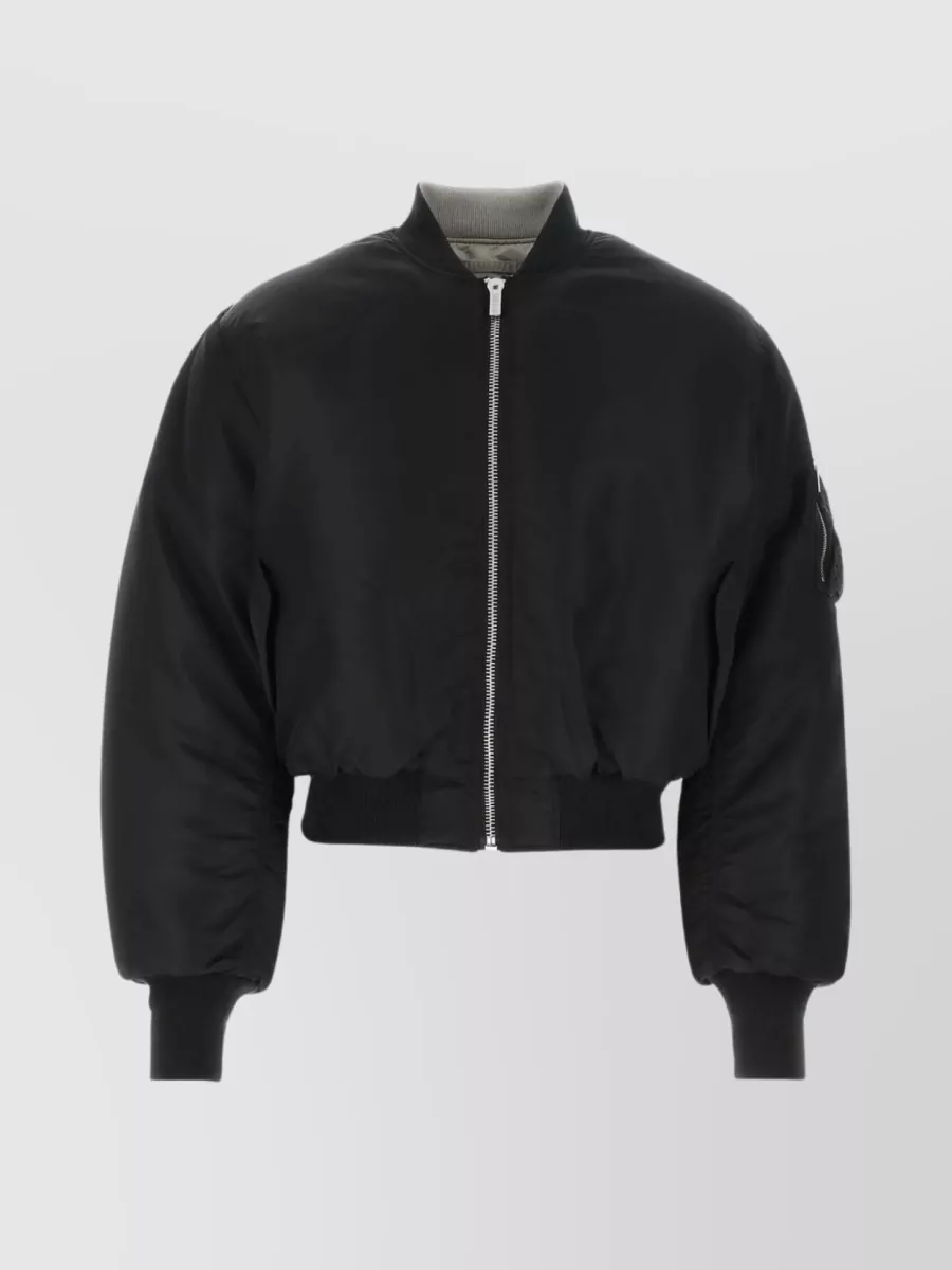 Shop Vtmnts Nylon Bomber With Padded Shoulders And Utility Pocket In Black