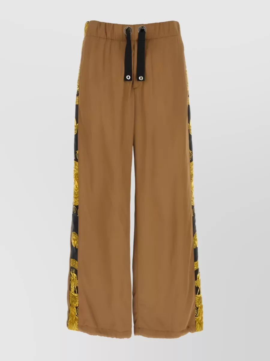 Shop Versace Barocco Cotton Wide-leg Trousers In Brown