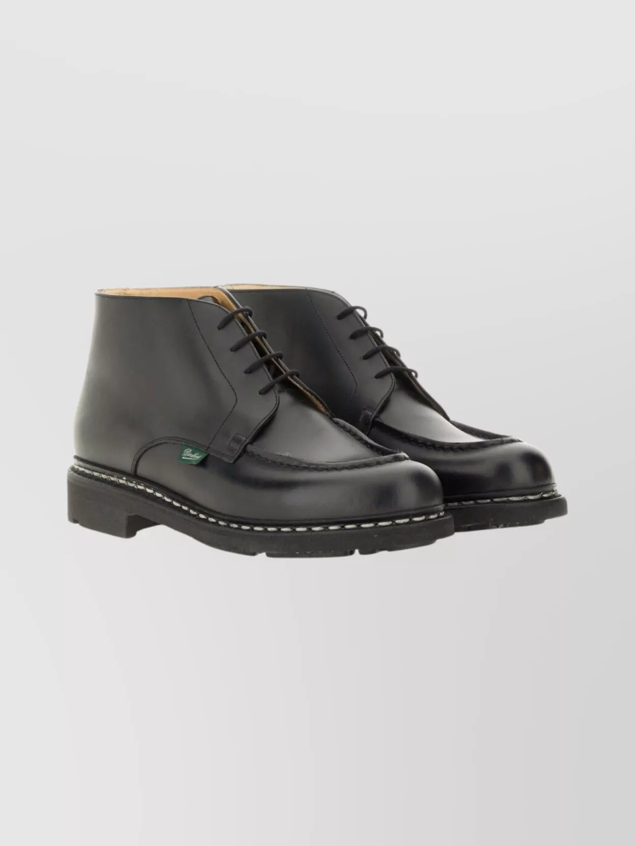 Paraboot Round Toe Boots With Rubber Sole And Stitching