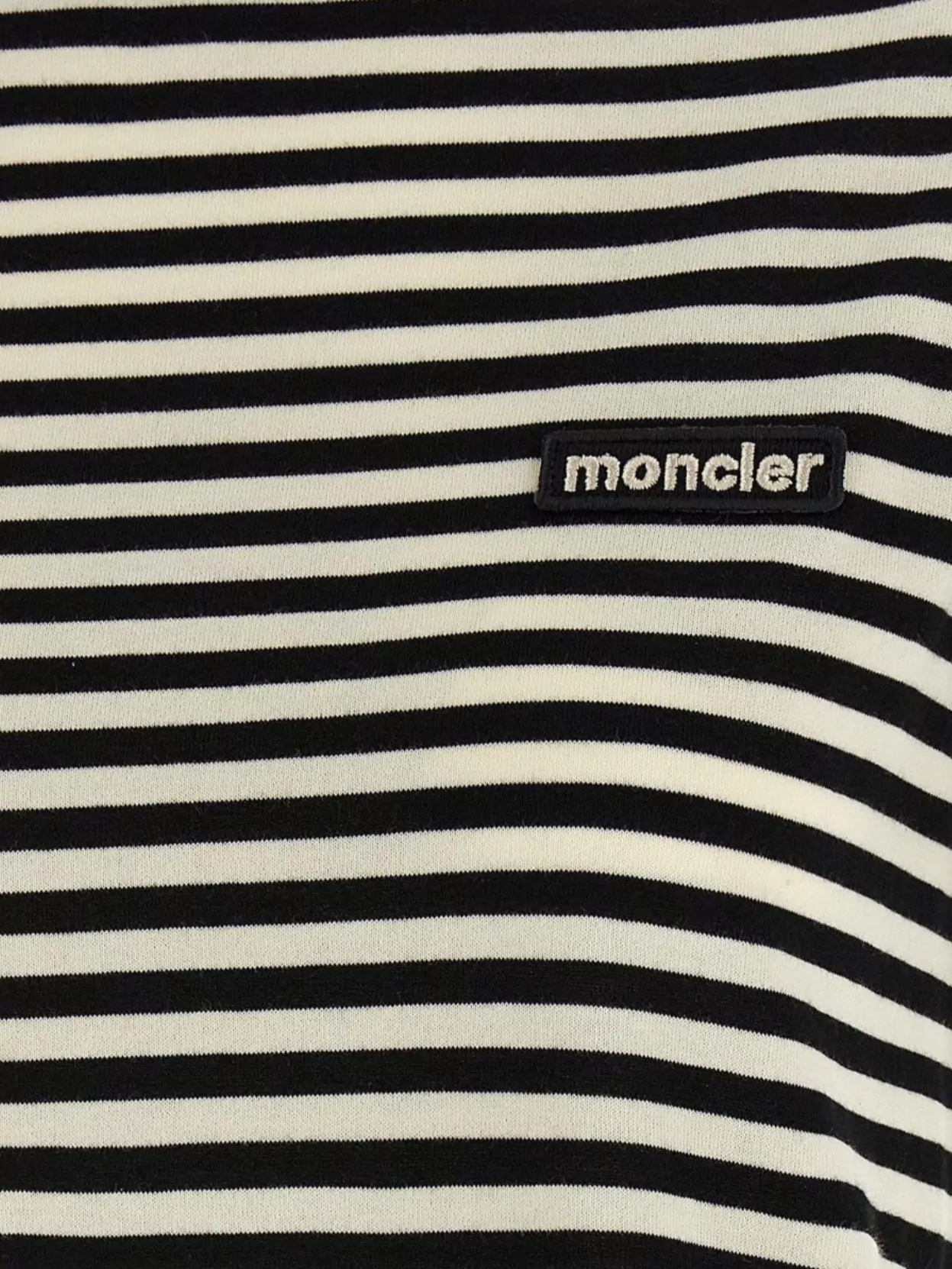 Moncler Black And White T-shirt With All-over Striped Motif And Logo Patch On The Chest In Cotton Wo