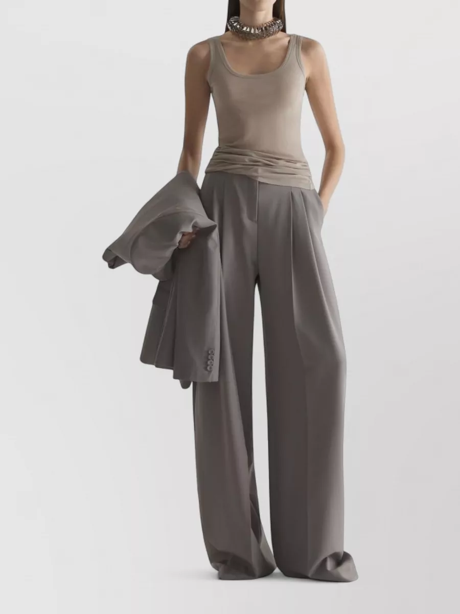 Mugler Tailored Scoop Neck Sleeveless Trousers Set In Gray