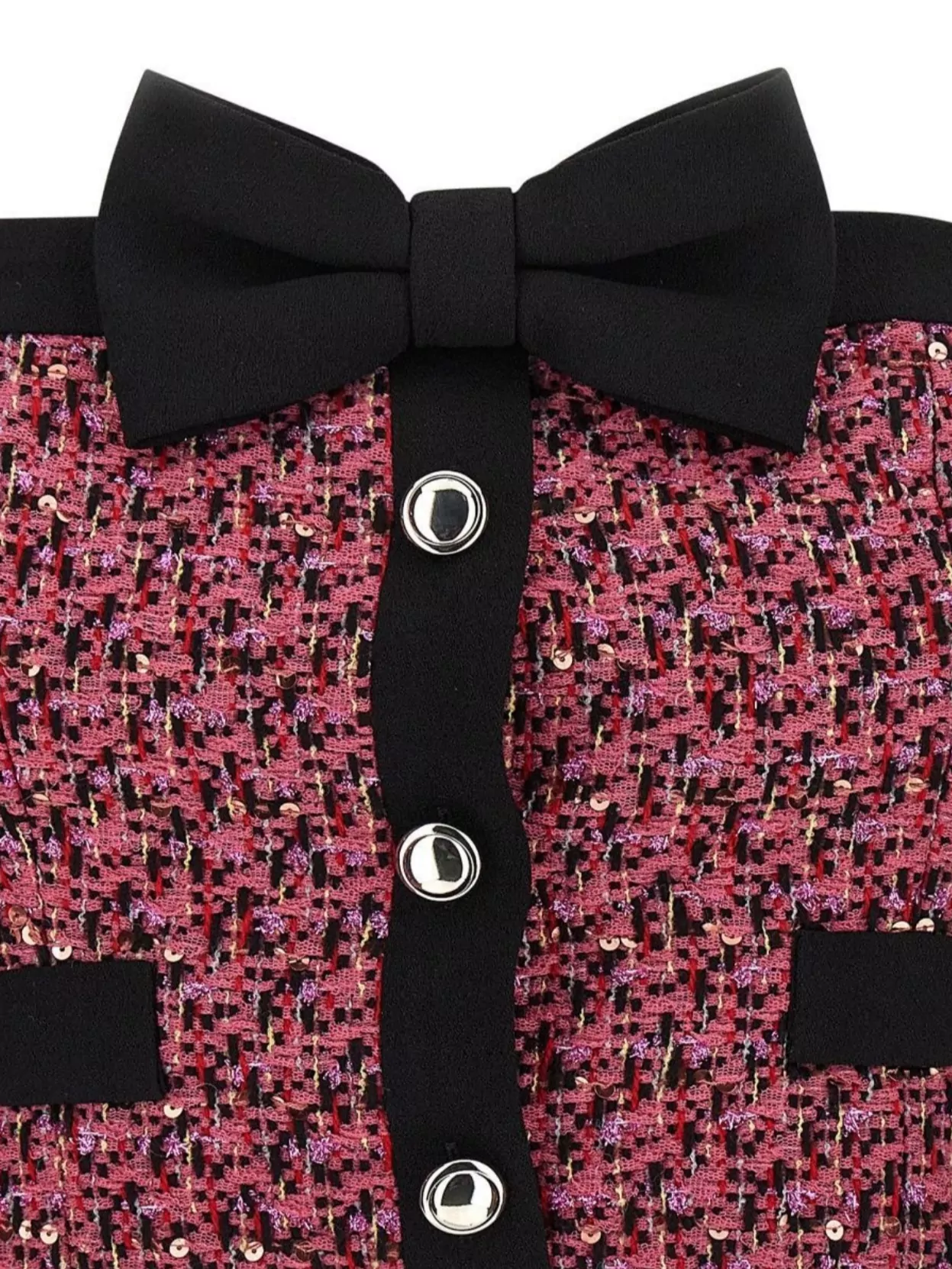 Alessandra Rich Tweed Top With Bow And Sequin Accents