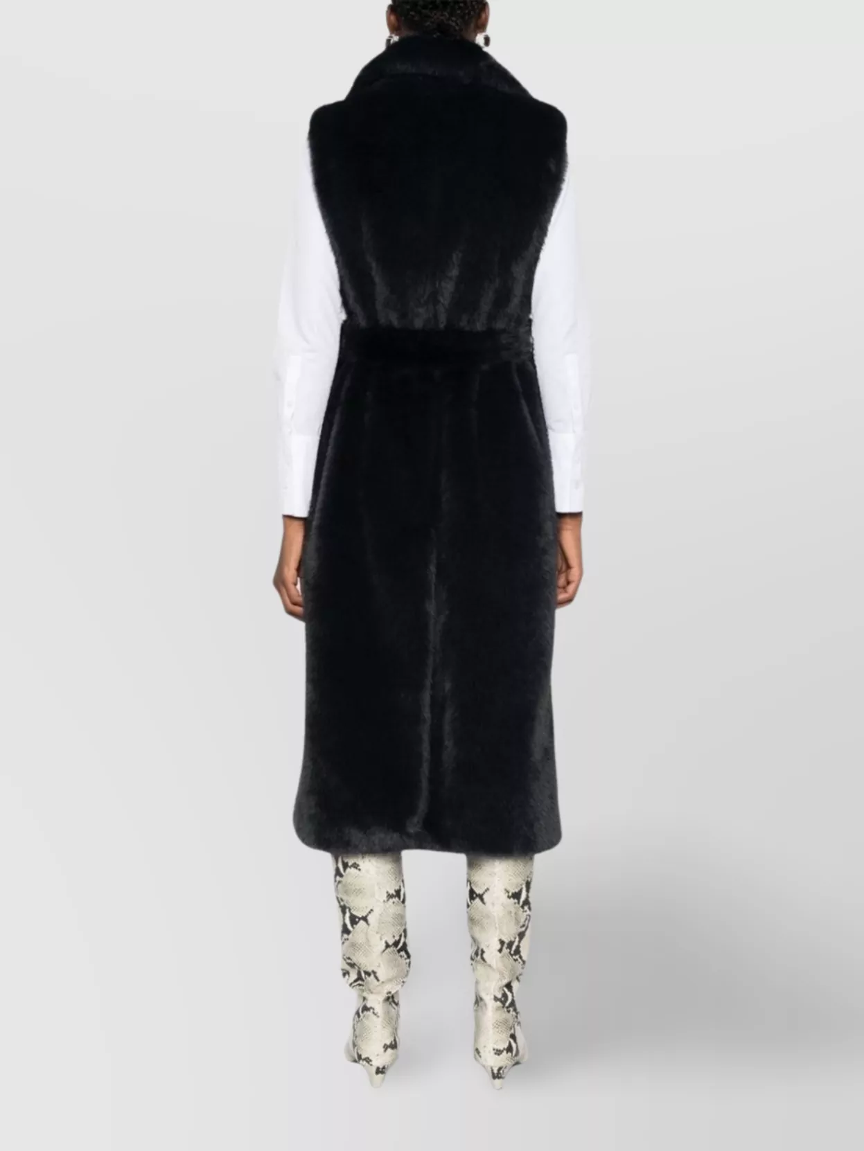 P.a.r.o.s.h Pathos Faux-fur Sleeveless Long Coat In Black