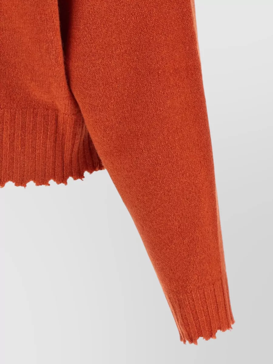 Nude Cashmere V-Neck Fringed-Hem Sweater