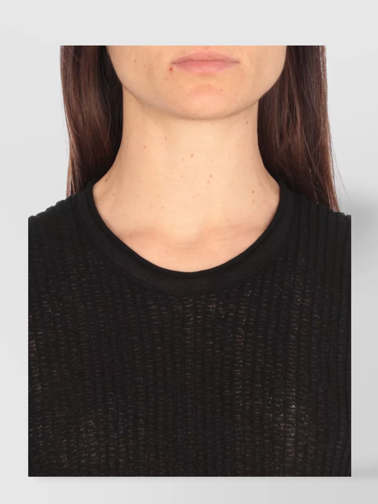 Uma Wang Ribbed Cotton Silk Crewneck Metallic Sheer Top
