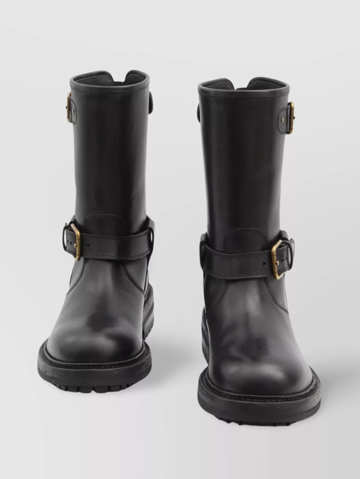 Dolce & Gabbana Smooth Leather Buckle Strap Mid-calf Boots In Black