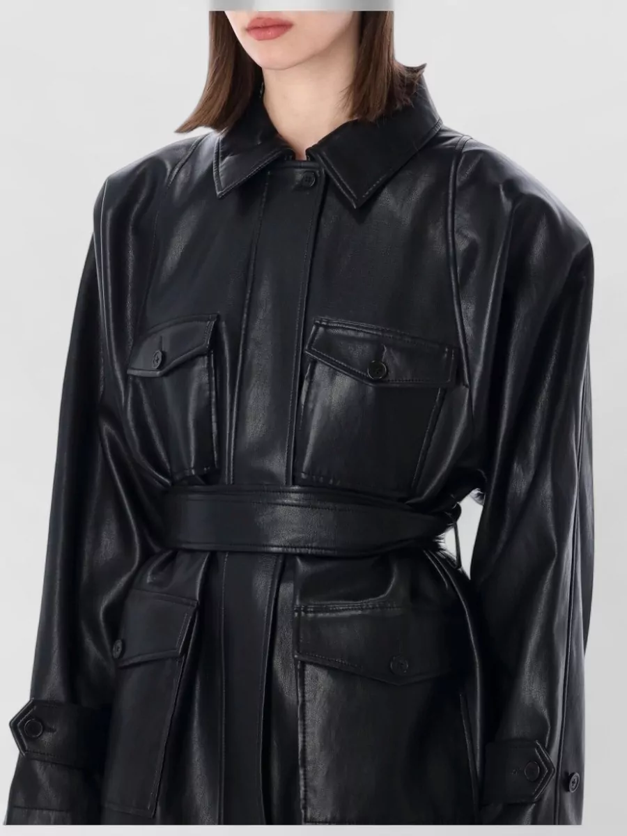 The Frankie Shop Faux Leather Padded Belted Utility Jacket