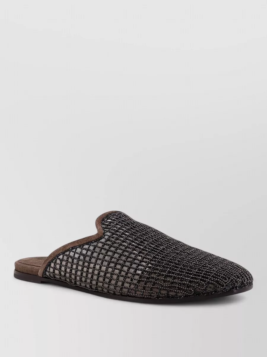 Brunello Cucinelli Leather Mesh Slip-On Slippers
