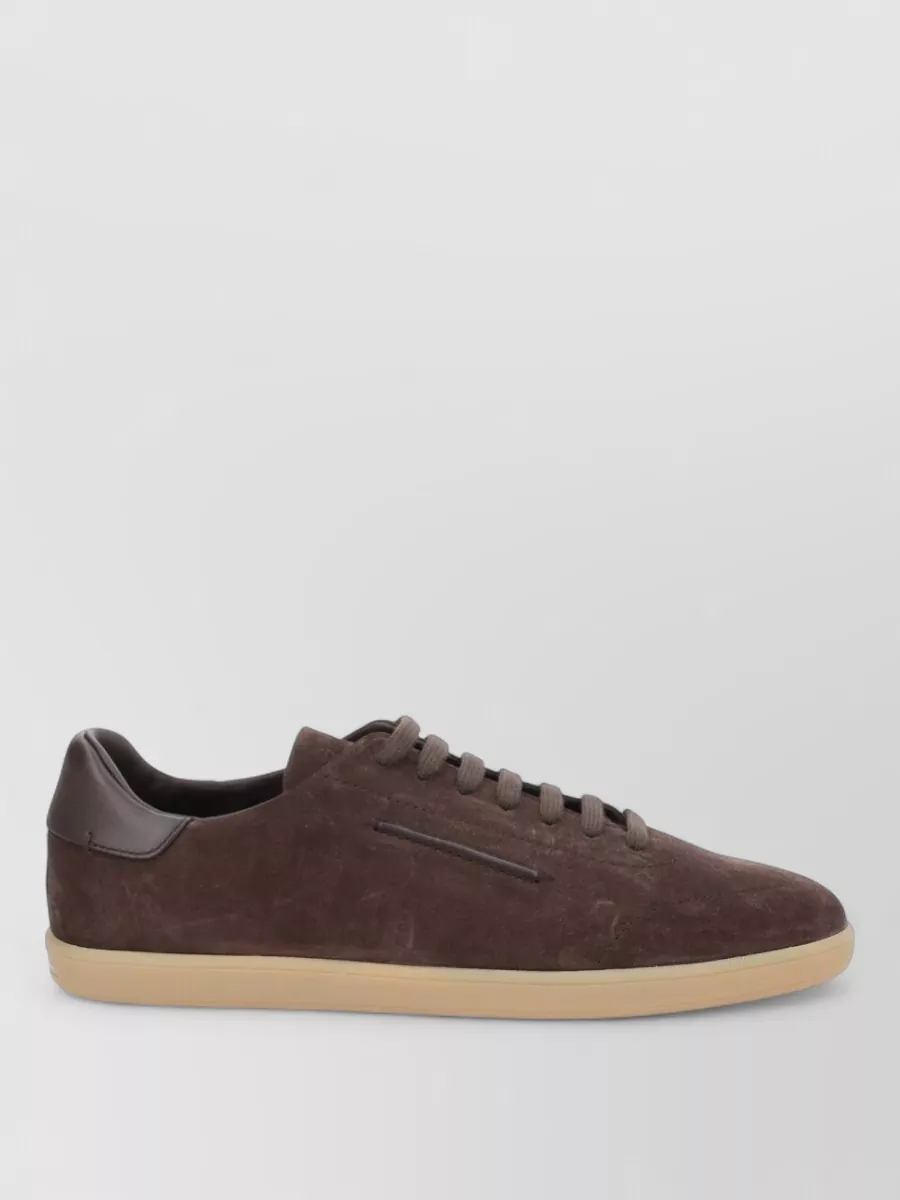 Zegna Low Top Suede Sneakers Round Toe
